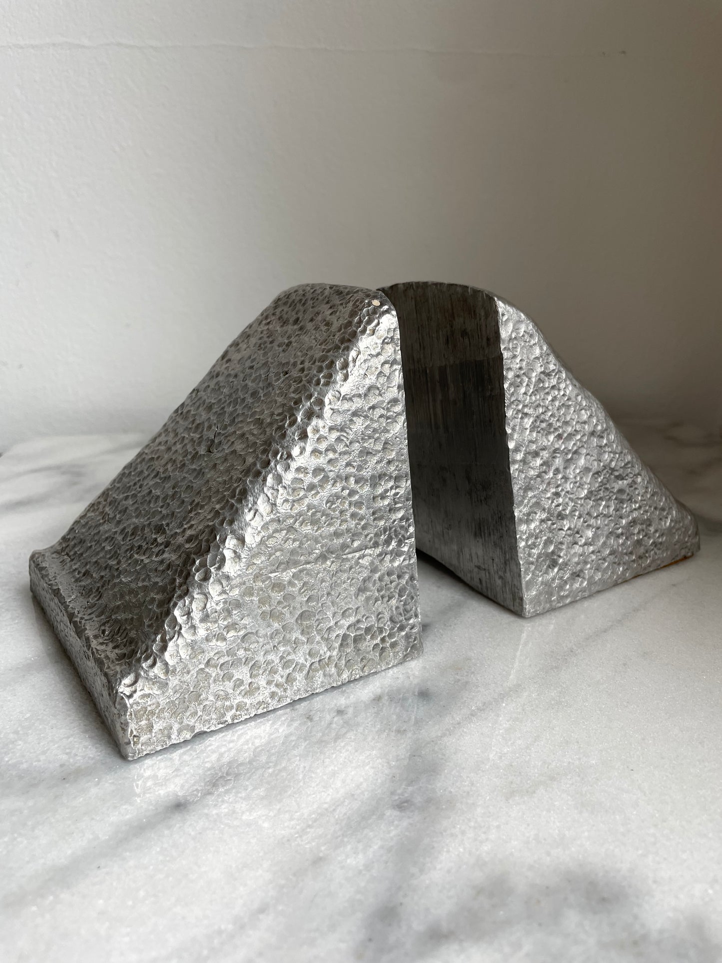 Late 20th Century Triangular Solid Aluminum Wedge Bookends- a Pair