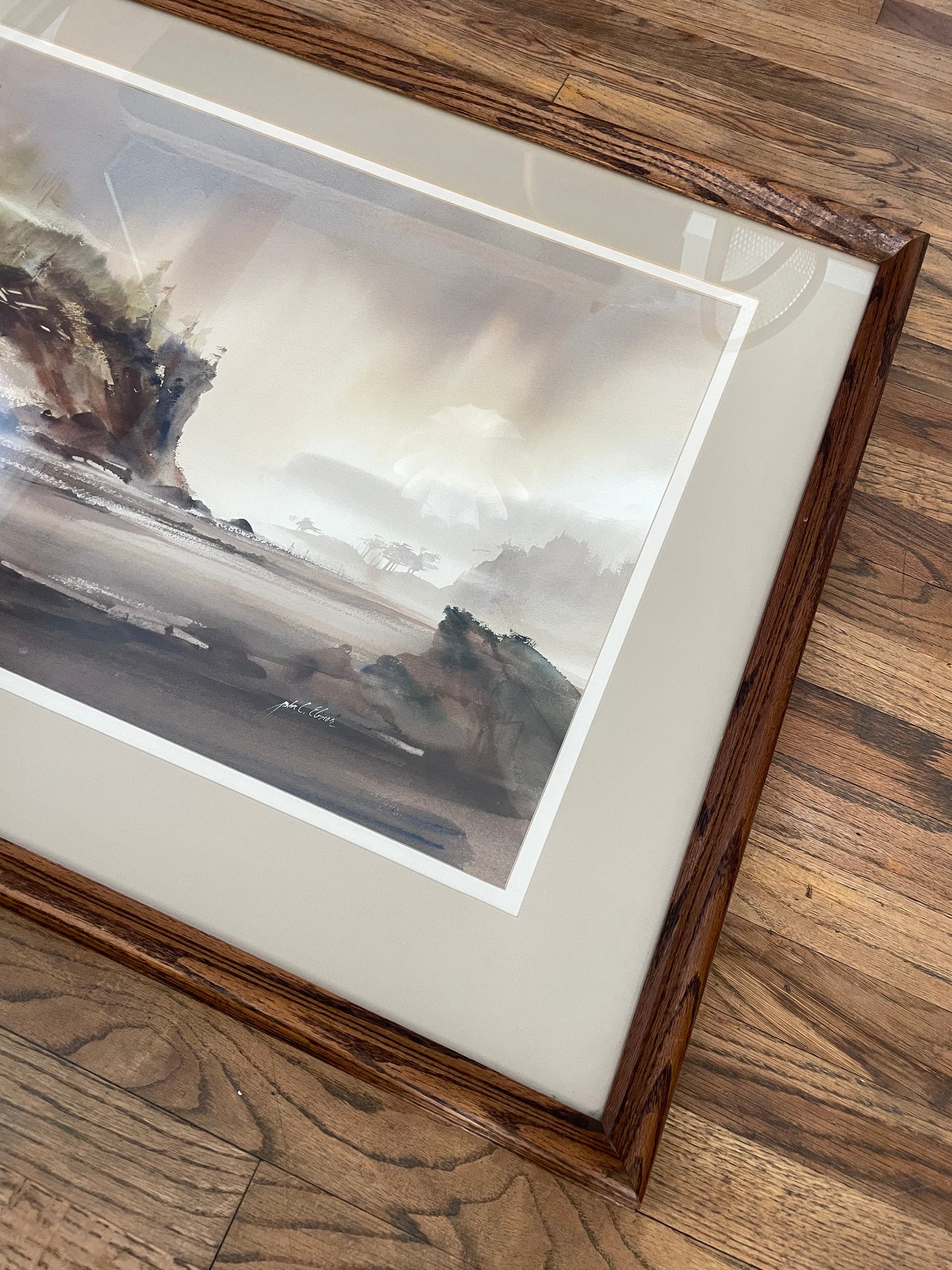 John Ebner Seaside Pacific Northwest Landscape Watercolor on Paper Framed & Matted