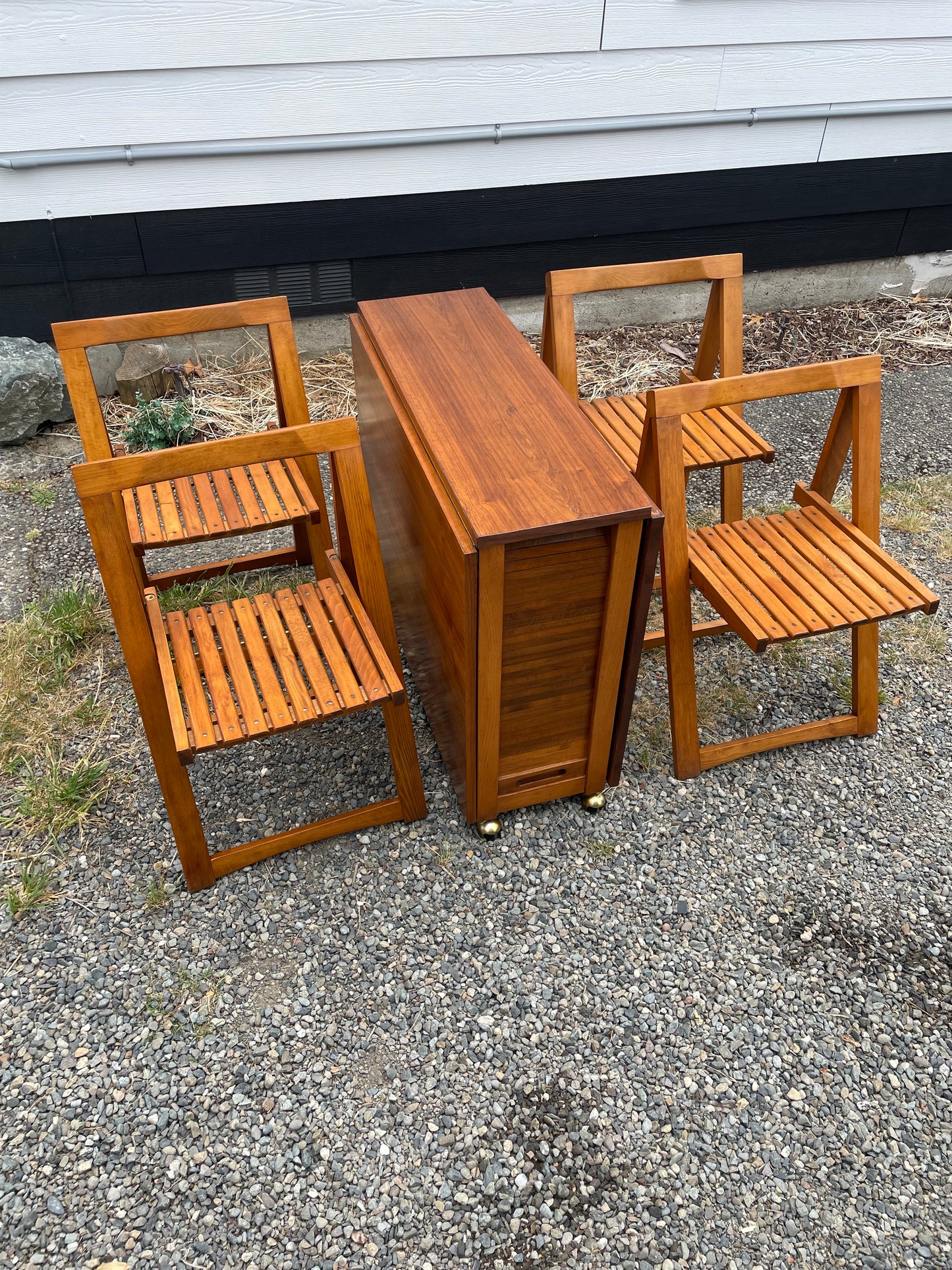 Mid 20th Century Romanian Drop Leaf Dining Table & 4 Chairs