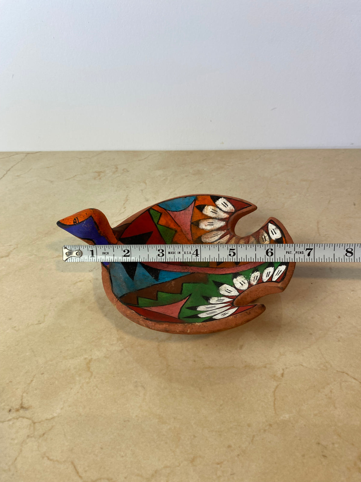 Vintage Tesuque Pueblo Native American Polychrome Bird Effigy Bowl