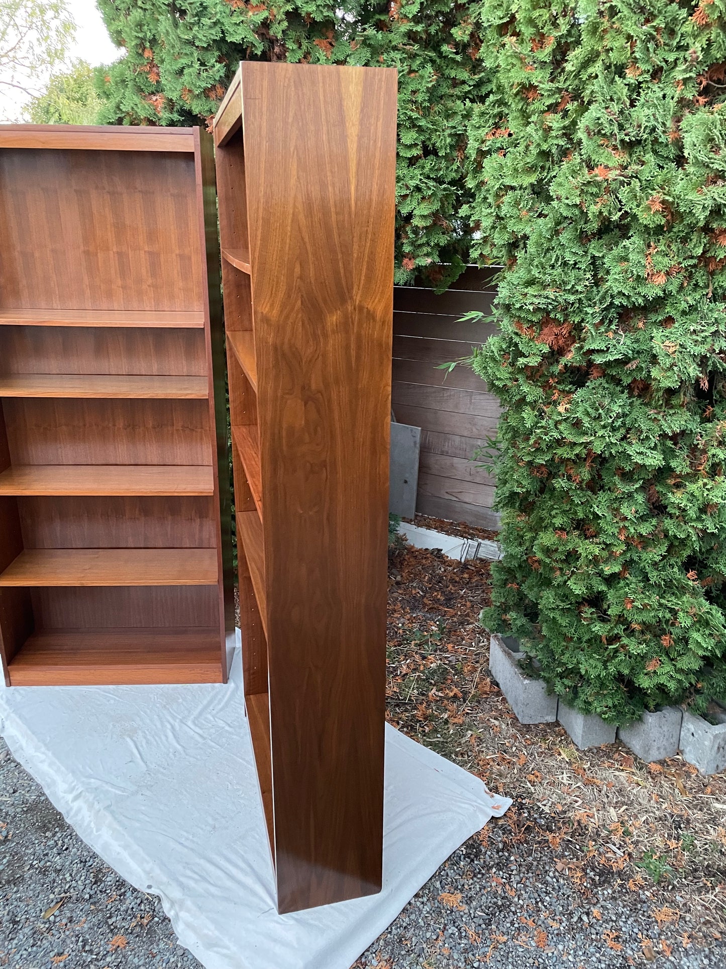 Mid-Century European Modern Bookcase With Adjustable Shelves in Walnut - Set of 2