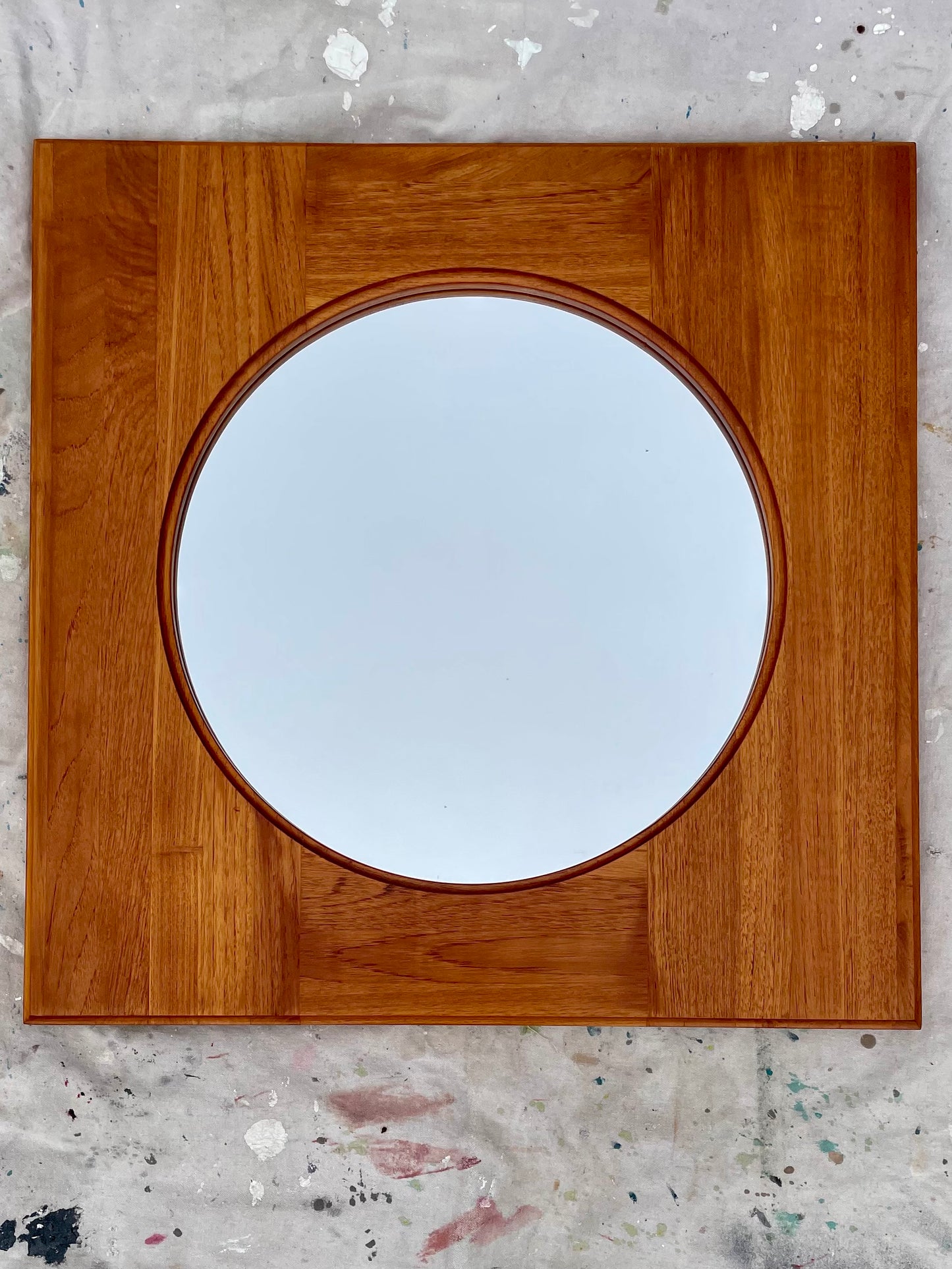 Danish Modern Teak Round Wall Mirror by Hadsten Træindustri — Scandinavian McM, 1970s