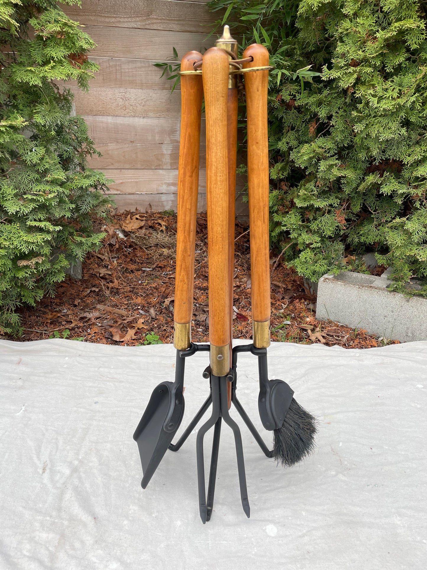1960s Seymour Mid-Century Modern Long Wood Handle Fireplace Tool Set - 4 Pieces
