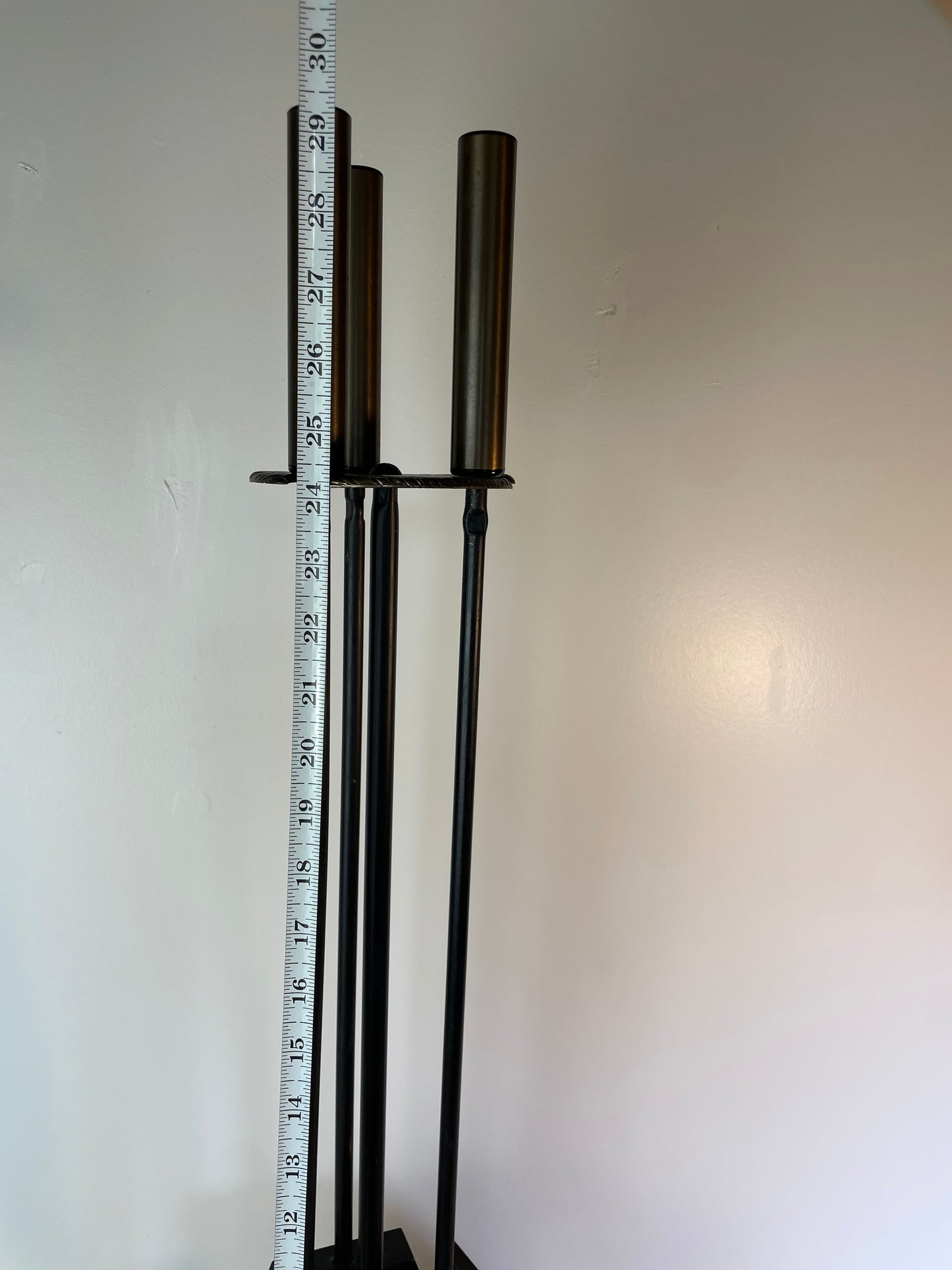 Mid-Century Modern Black Iron & Brass Fireplace Tool Set With Stand