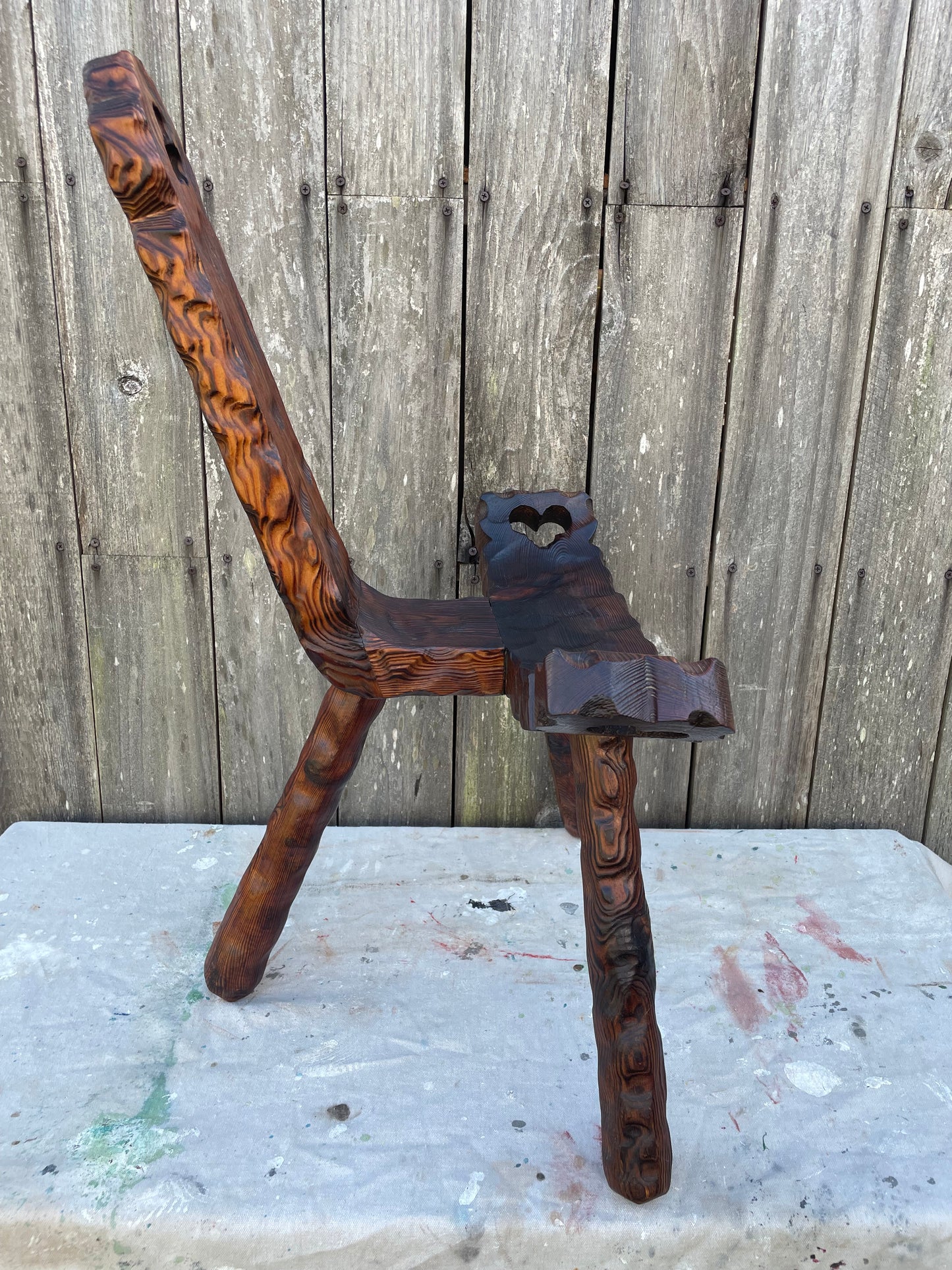 Mid 20th Century Spanish Sculptural Carved Wood Tripod Birthing Chair