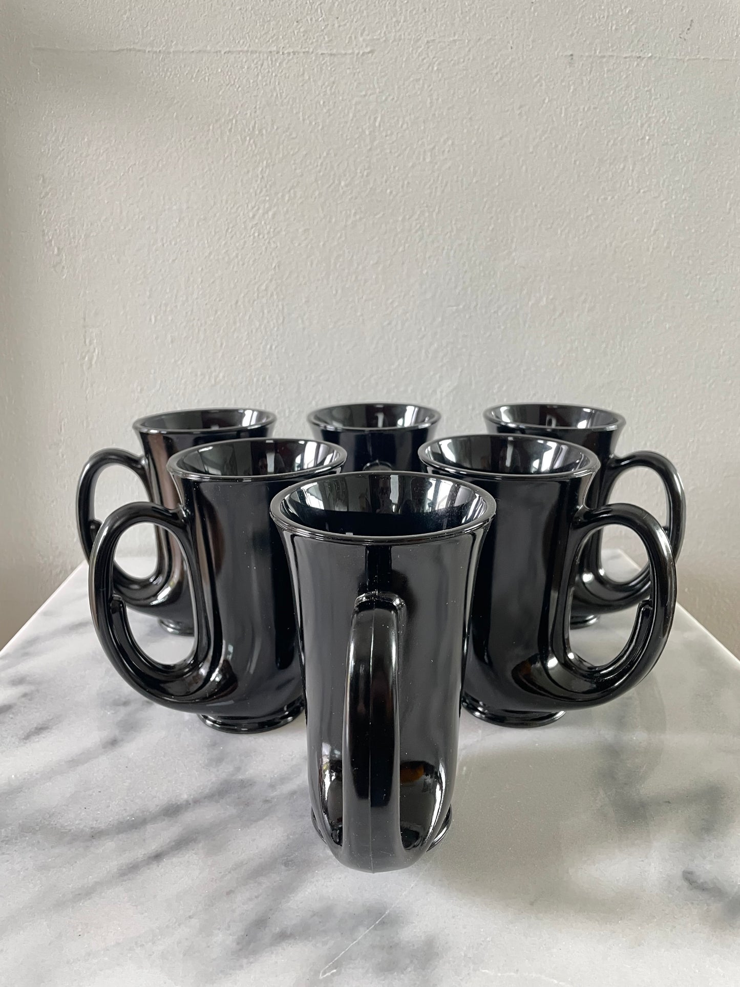 Vintage Black Glass Trumpet Mugs by Tiara Glass - Set of 6