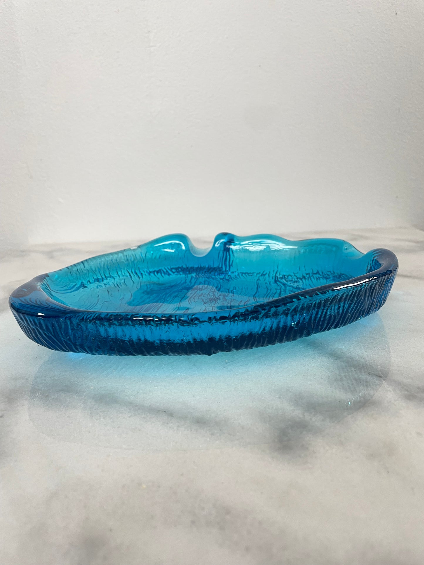 Mid-Century Blenko Sapphire Blue Amorphous Heavy Glass Tray Catchall