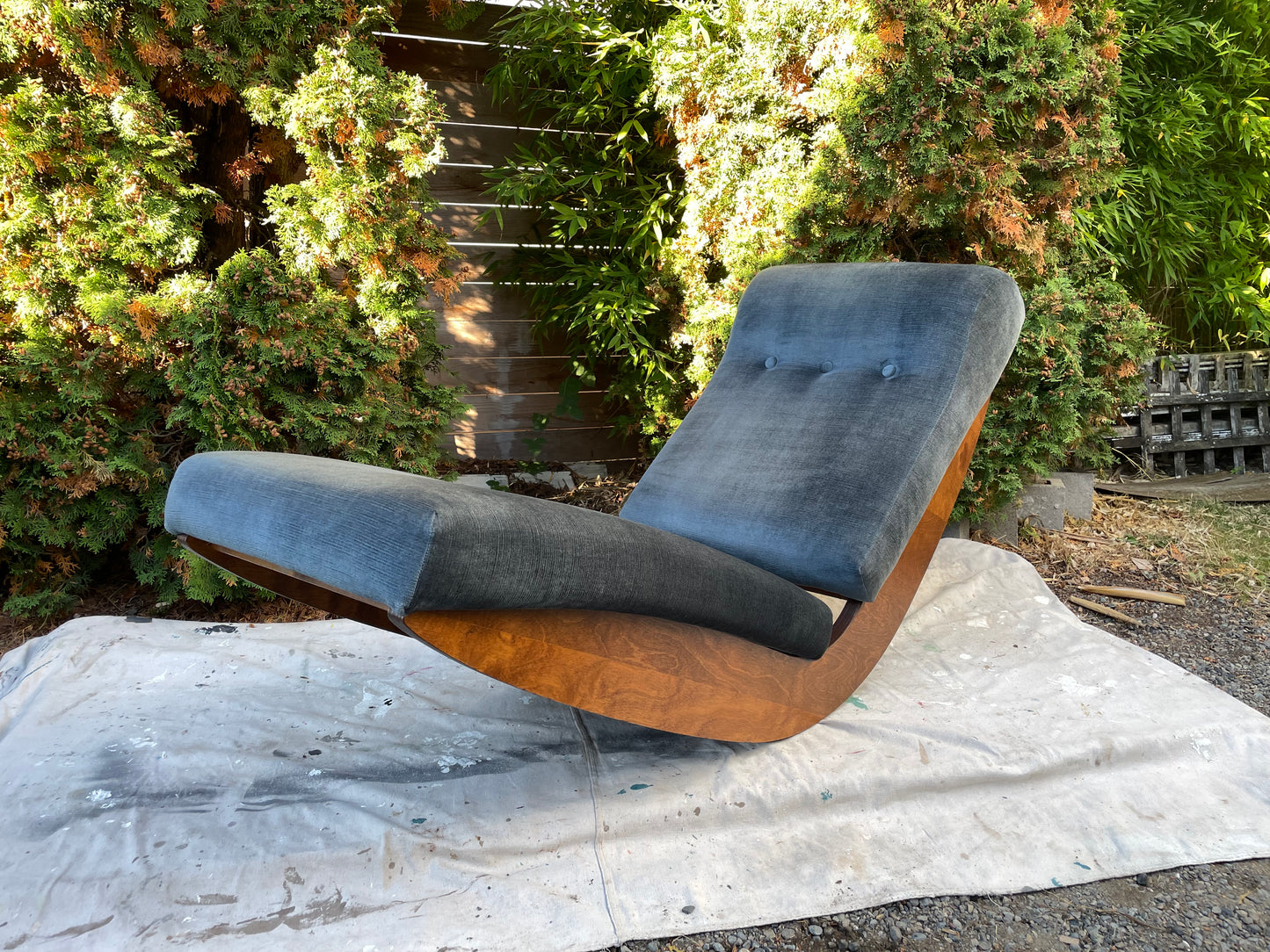 1980s Adrian Pearsall Style Sculptural Walnut Rocking Chaise Lounge