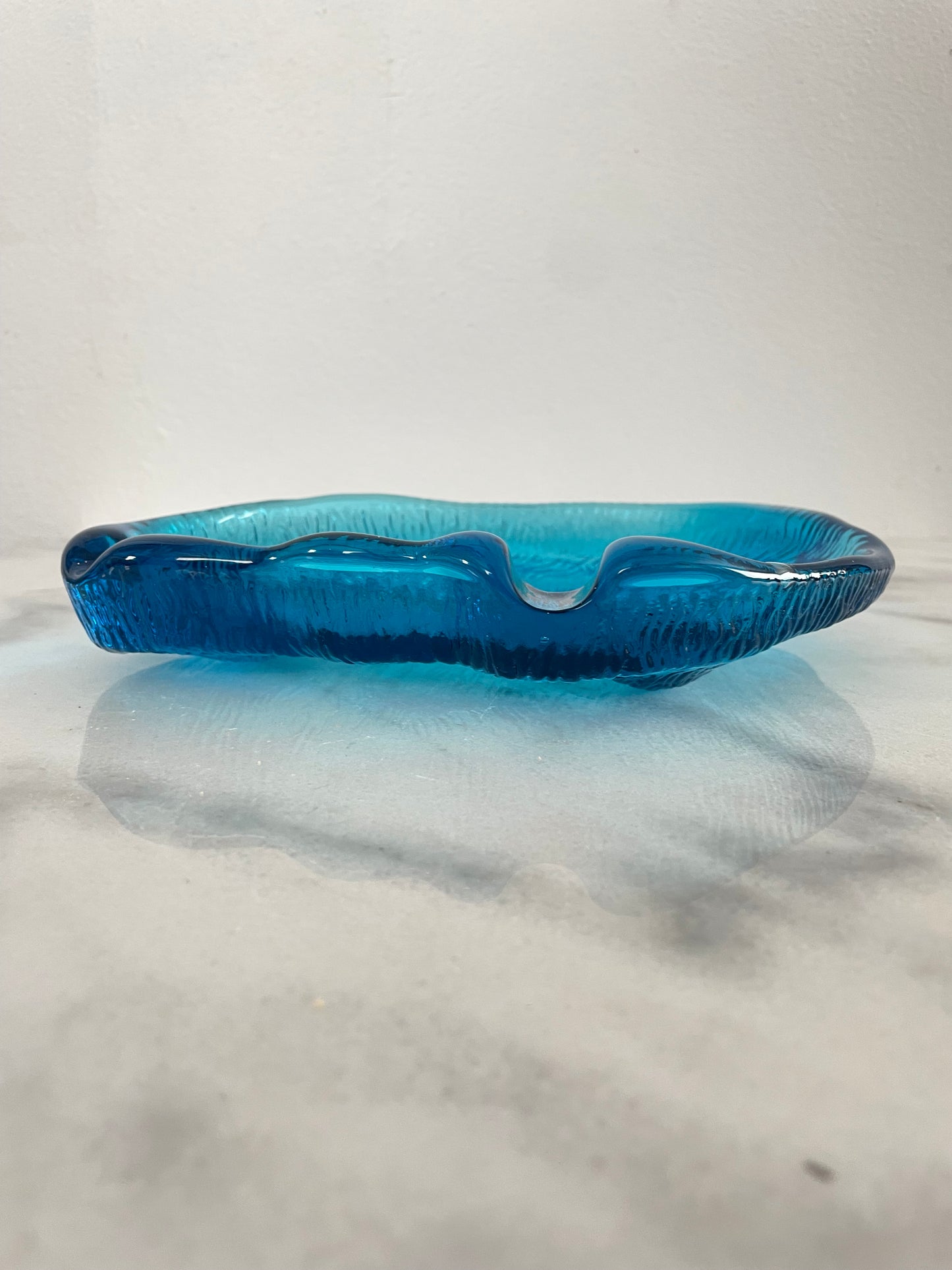 Mid-Century Blenko Sapphire Blue Amorphous Heavy Glass Tray Catchall