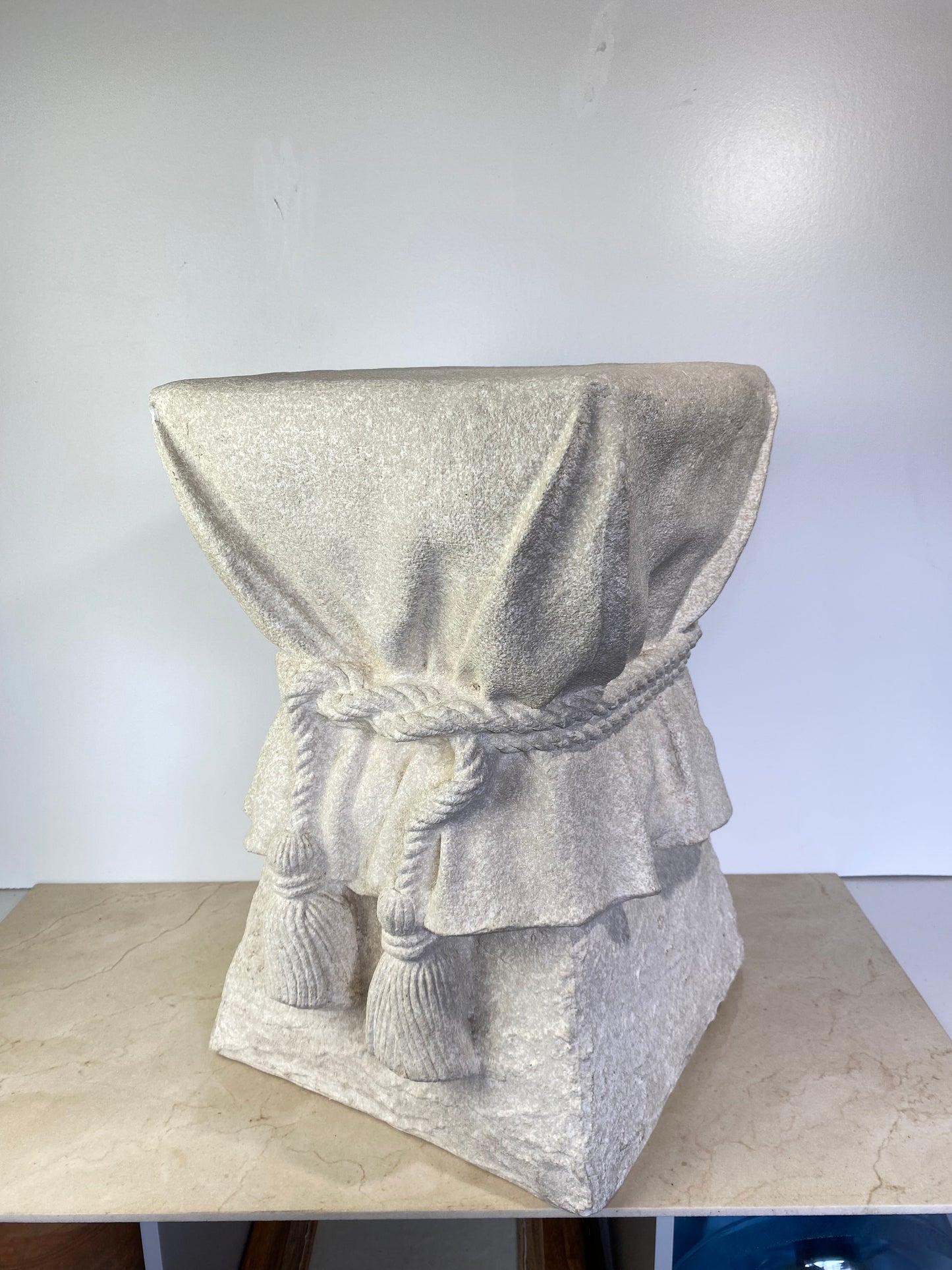 John Dickinson Style Plaster Faux Bois Draped Rope and Tassel Side Table
