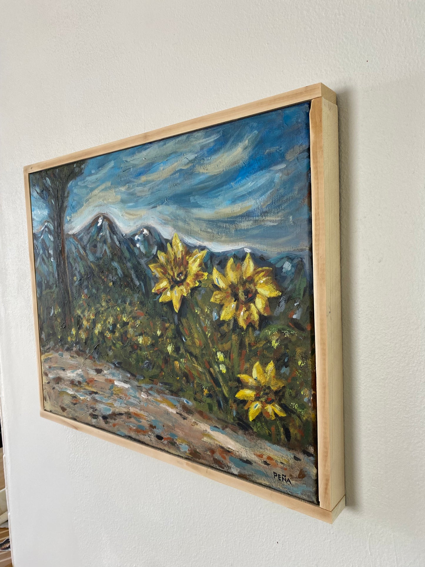 Original Pacific Northwest Landscape Painting – Icicle Ridge, Leavenworth by Francisco Peña – Framed 21” x 17”