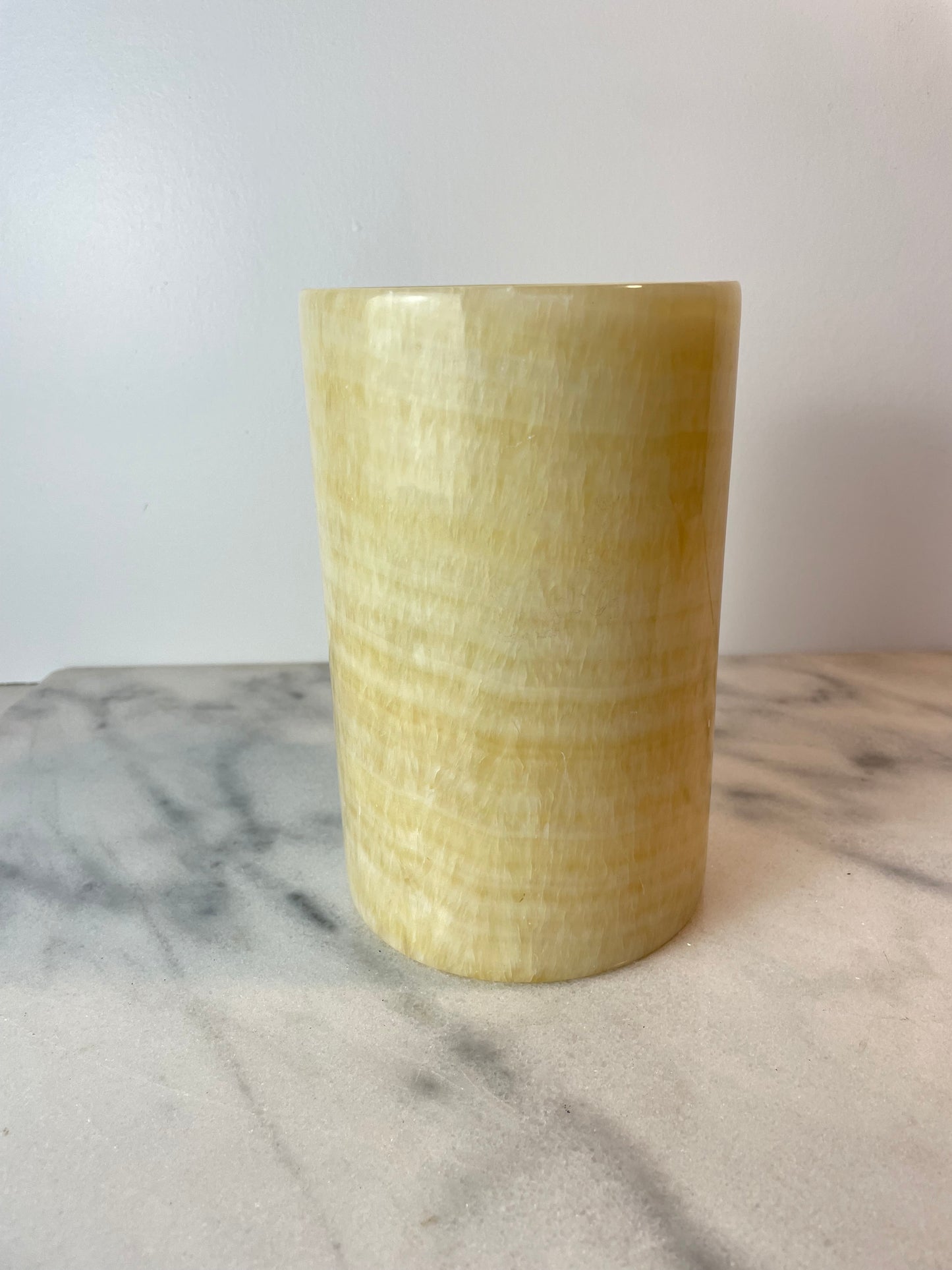 Mid 20th Century Cylinder Onyx Marble Vase or Candle Holder