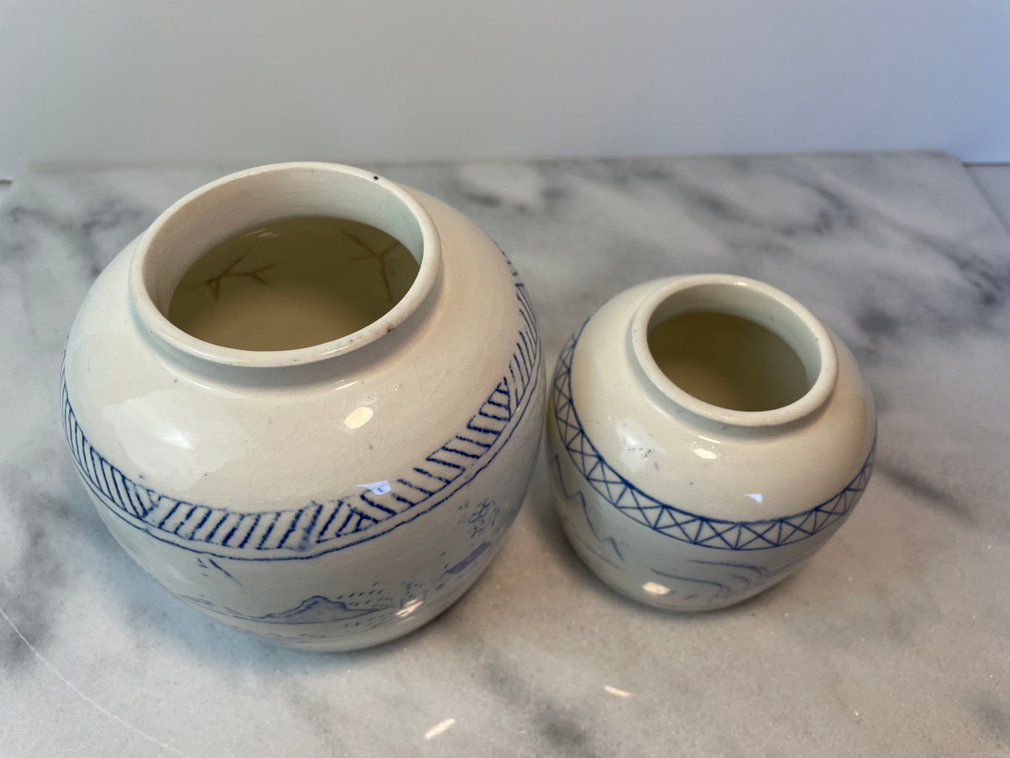 Antique Chinese Blue and White Ginger Jars – Pair of Hand-Painted Landscape Scene Porcelain Vessels