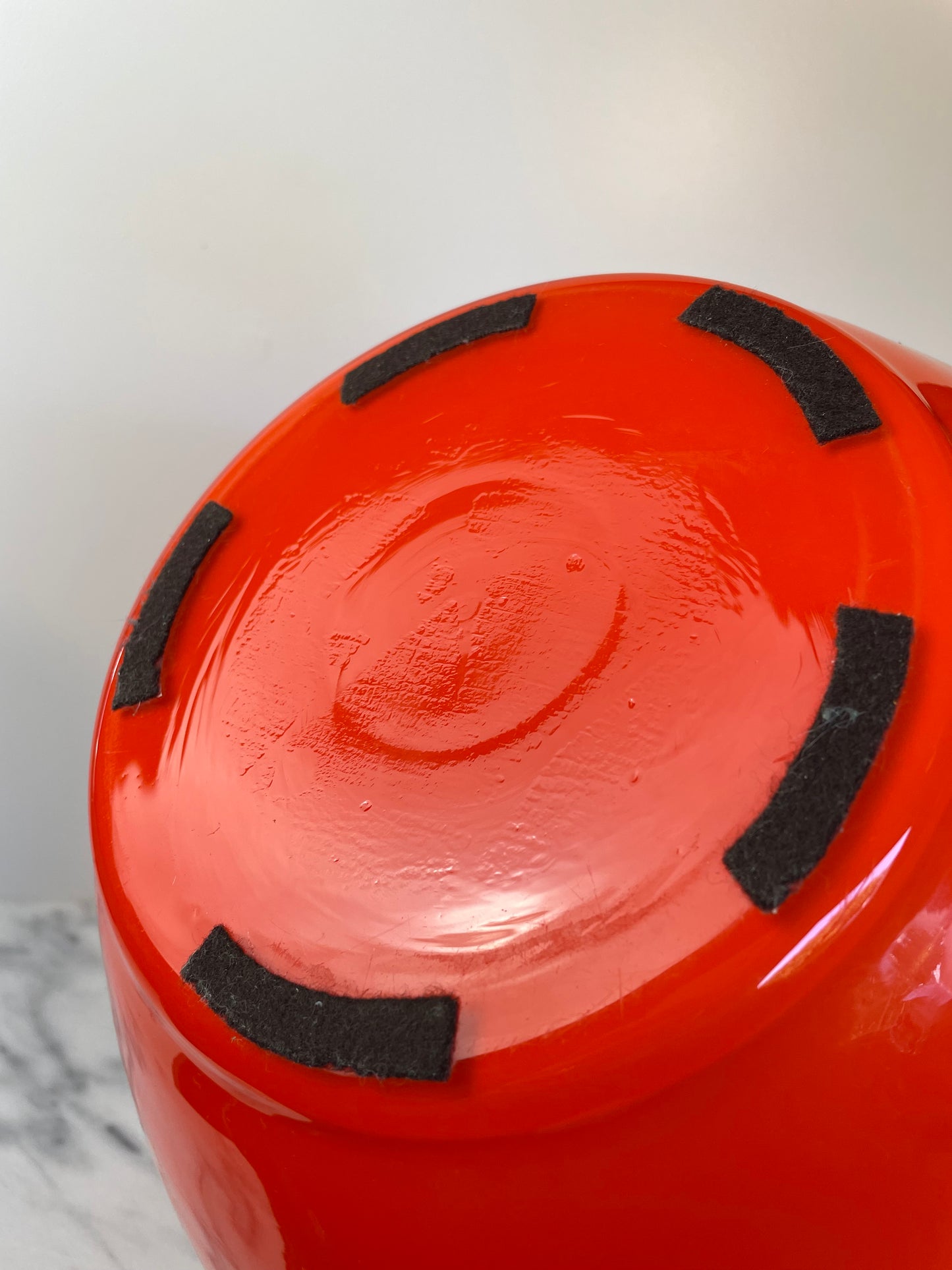 Large Scale Murano Orange Cased Glass Vase in the Manner of Carlo Moretti.