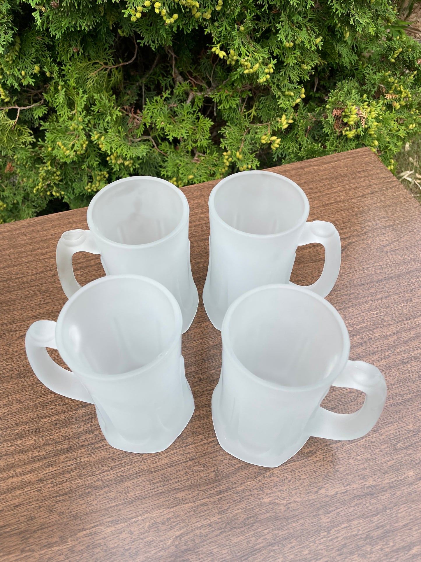 1970s Mid-Century Modern Frosted Sculpted Glass Pitcher & Mugs - Set of 5