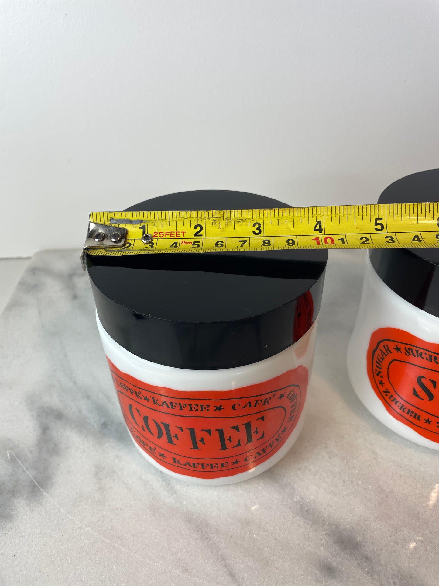 Egizia Italy Milk Glass Graphic Coffee & Sugar Canisters