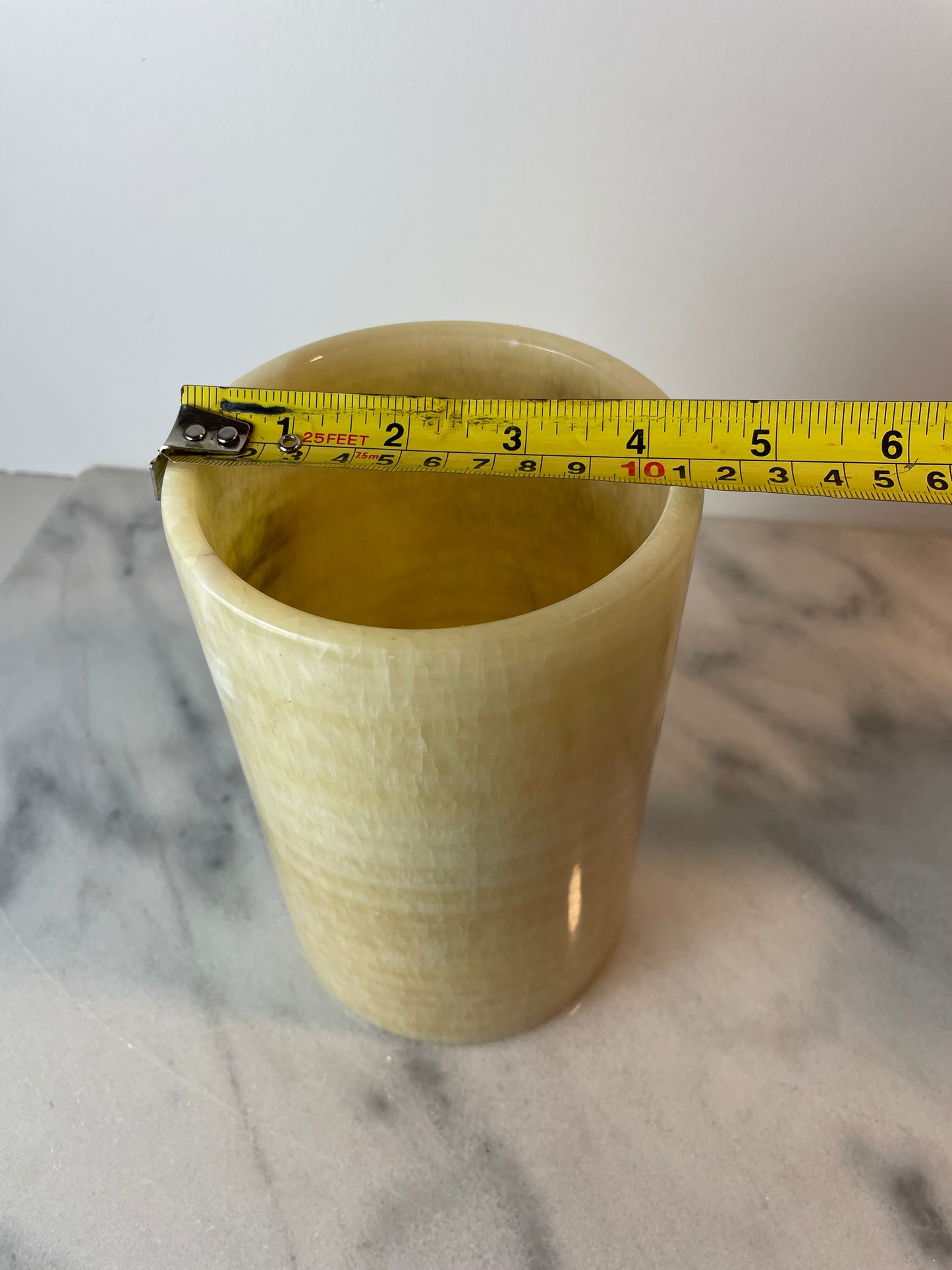 Mid 20th Century Cylinder Onyx Marble Vase or Candle Holder