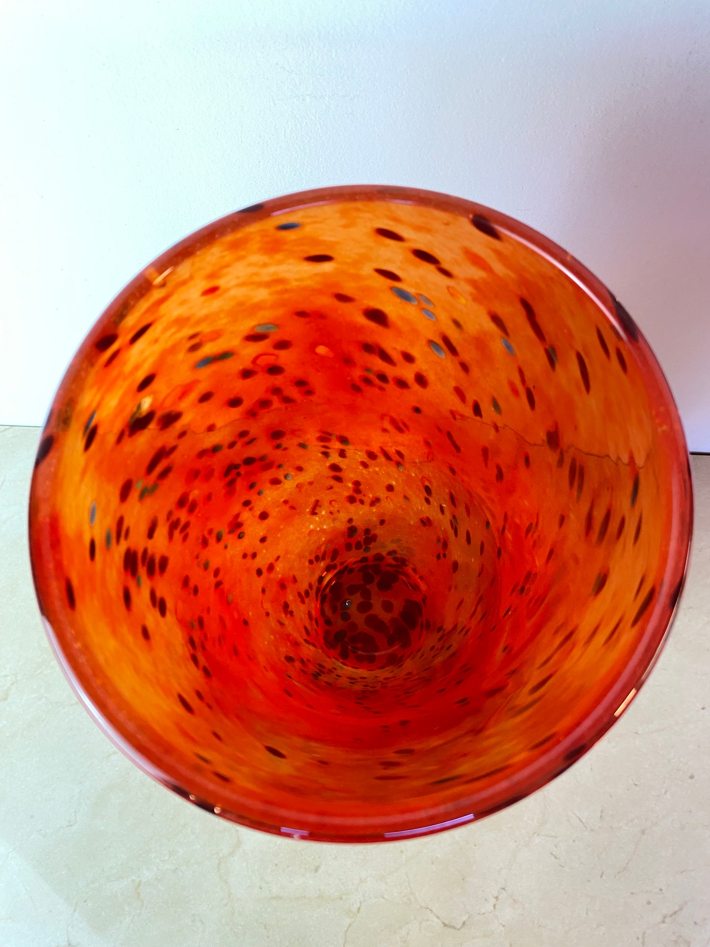 Henry Dean Mouth-Blown Red & Black Speckled Glass Vase, Signed