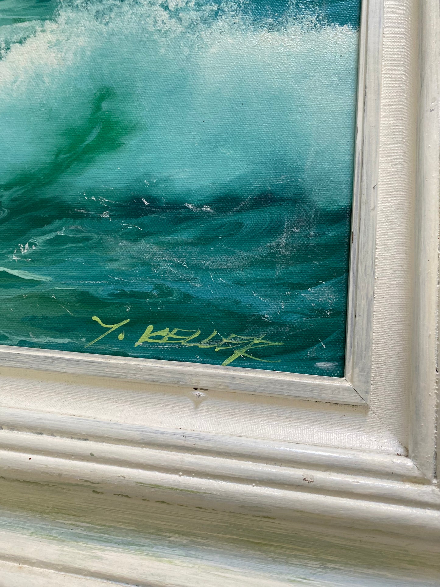Vintage Signed Y. Keller Seascape Oil Painting, Framed Crashing Waves