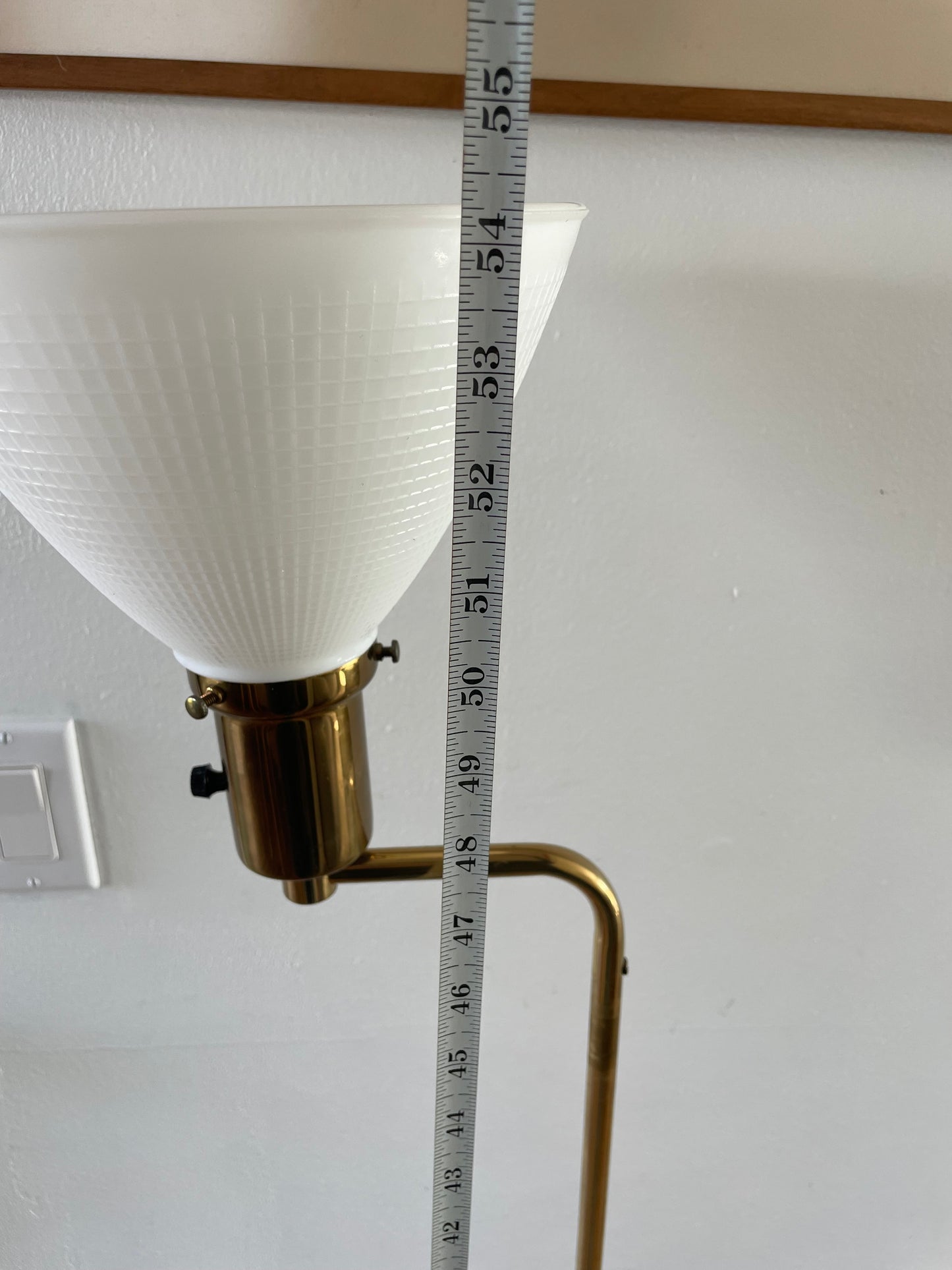 Late 20th Century Brass Library Floor Lamp With Milk Glass Shade