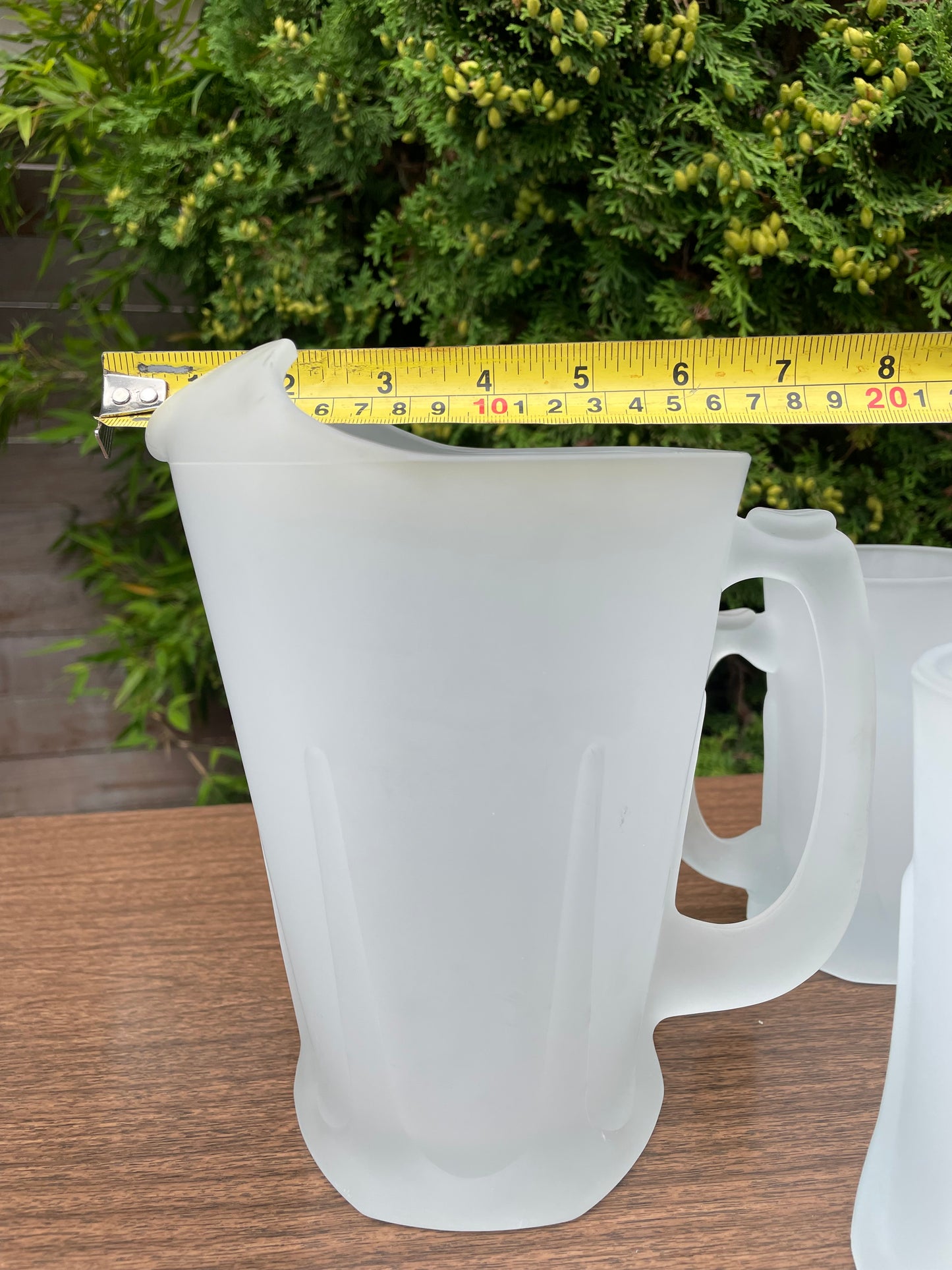 1970s Mid-Century Modern Frosted Sculpted Glass Pitcher & Mugs - Set of 5