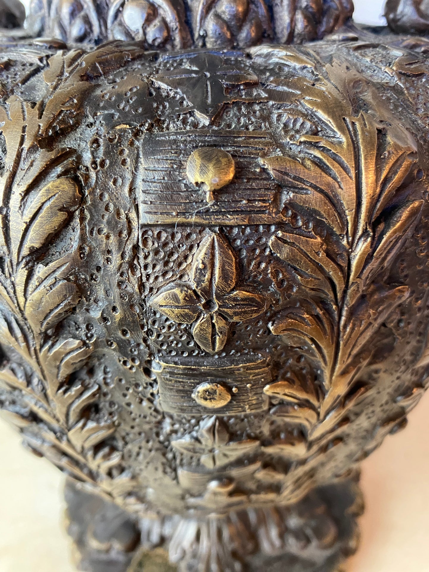 Large Italian Baroque-Style Bronze/Brass Urn With Serpent Handles