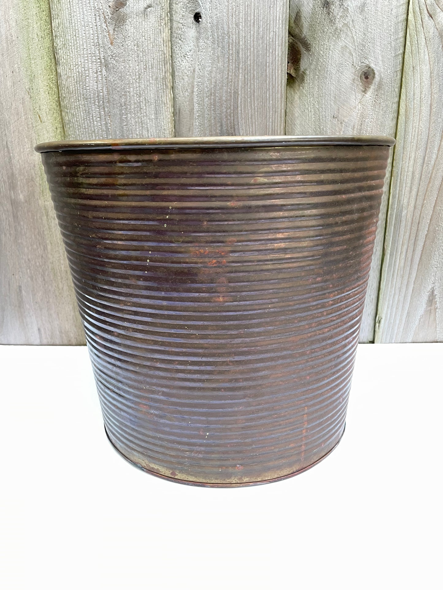 Mid 20th Century Patinated Ribbed Brass Wastebasket