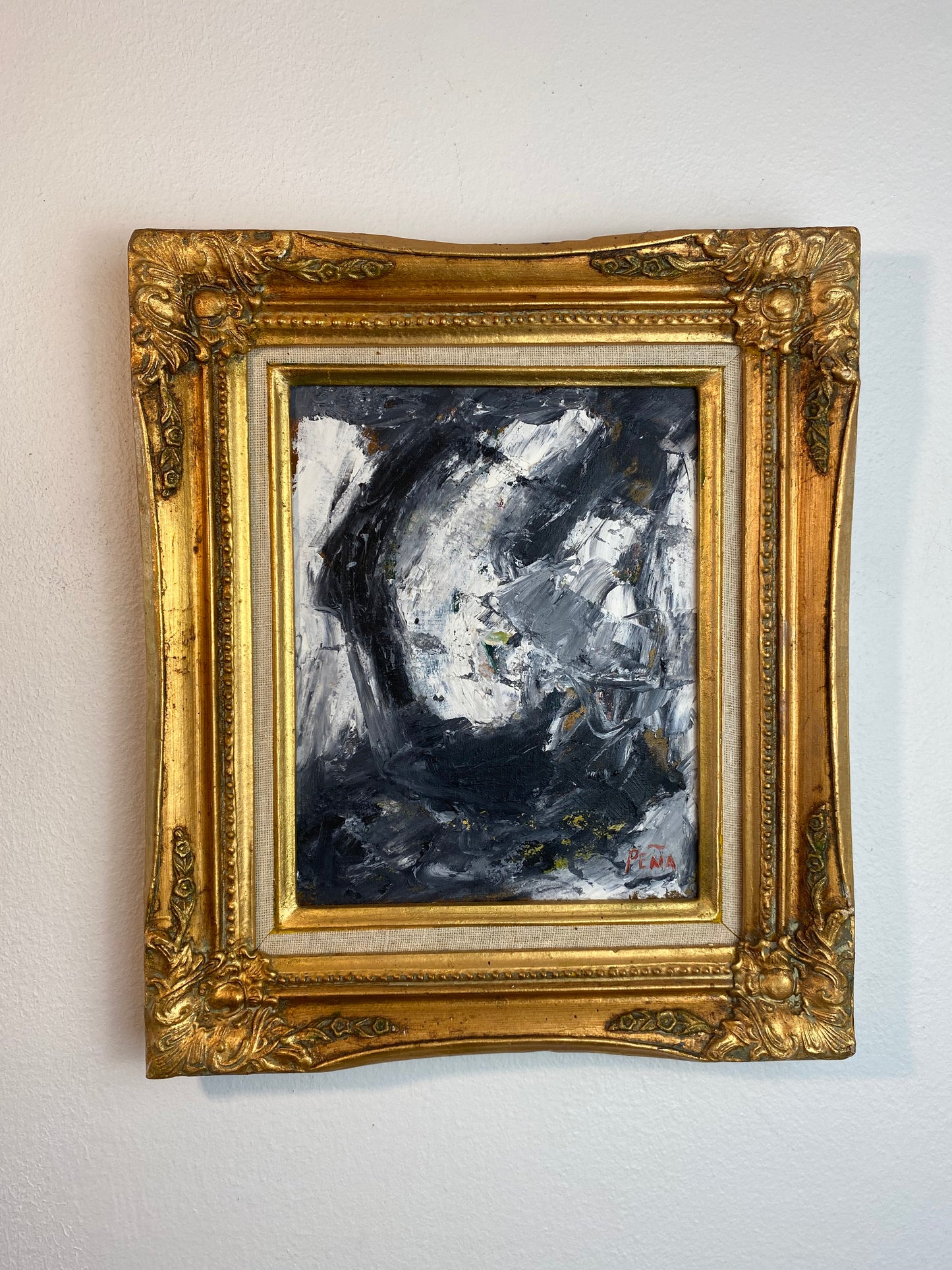 Original Abstract Expressionist Oil Painting in Ornate Vintage Gilded Frame by Francisco Peña 2026