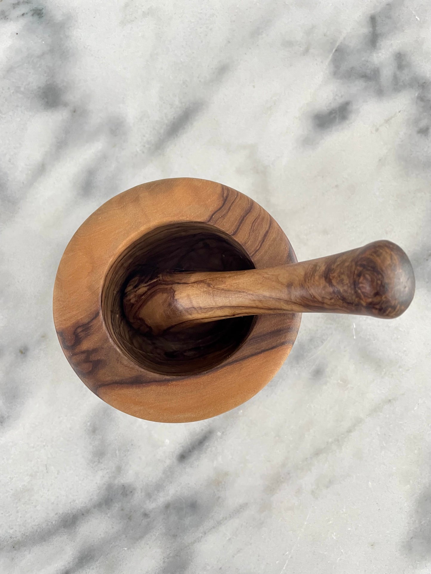 Vintage Turned Olive Wood Mortar and Pestle - 2 Piece Set