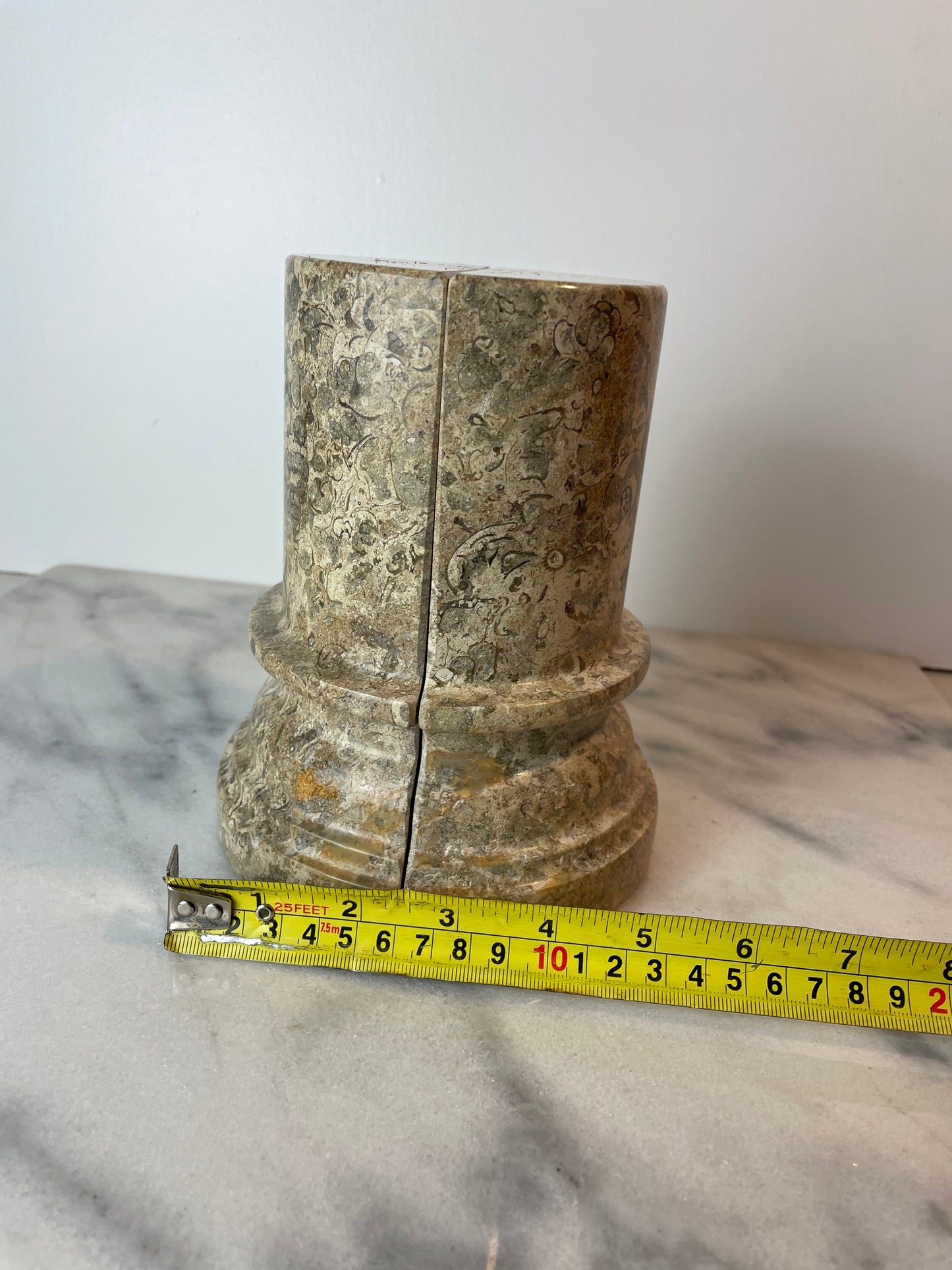 1980s Postmodern Fossil Stone Column Bookends Sculptural Natural Stone Pair