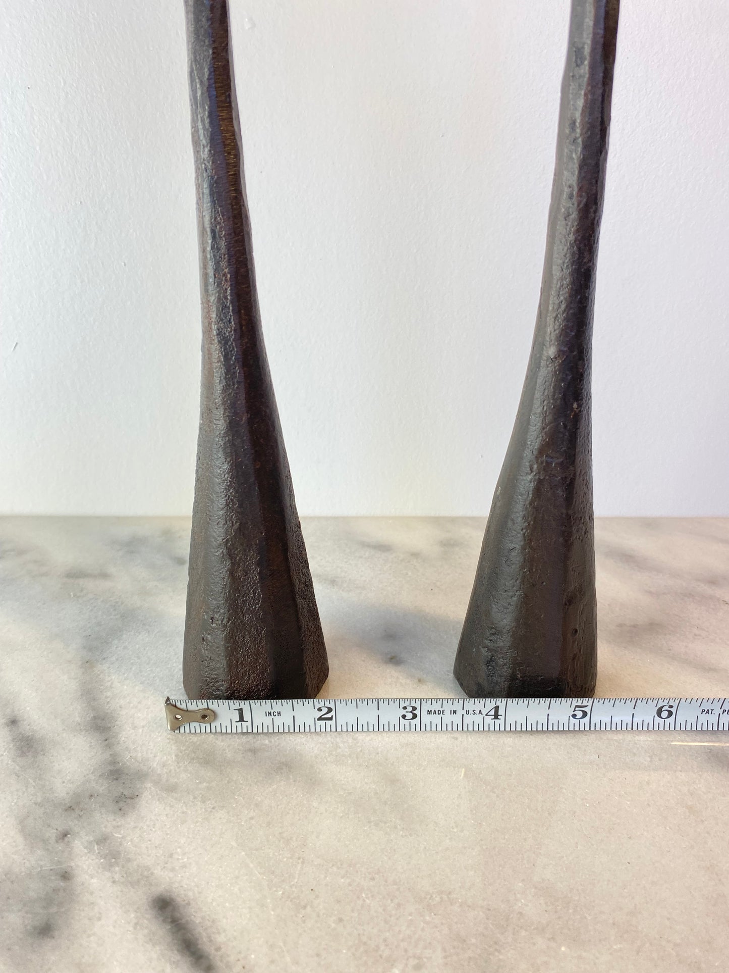 Pair Rustic Forged Iron Candlestick Holders With Mixed Metal Rings Luis Marquez Sekoya Originals