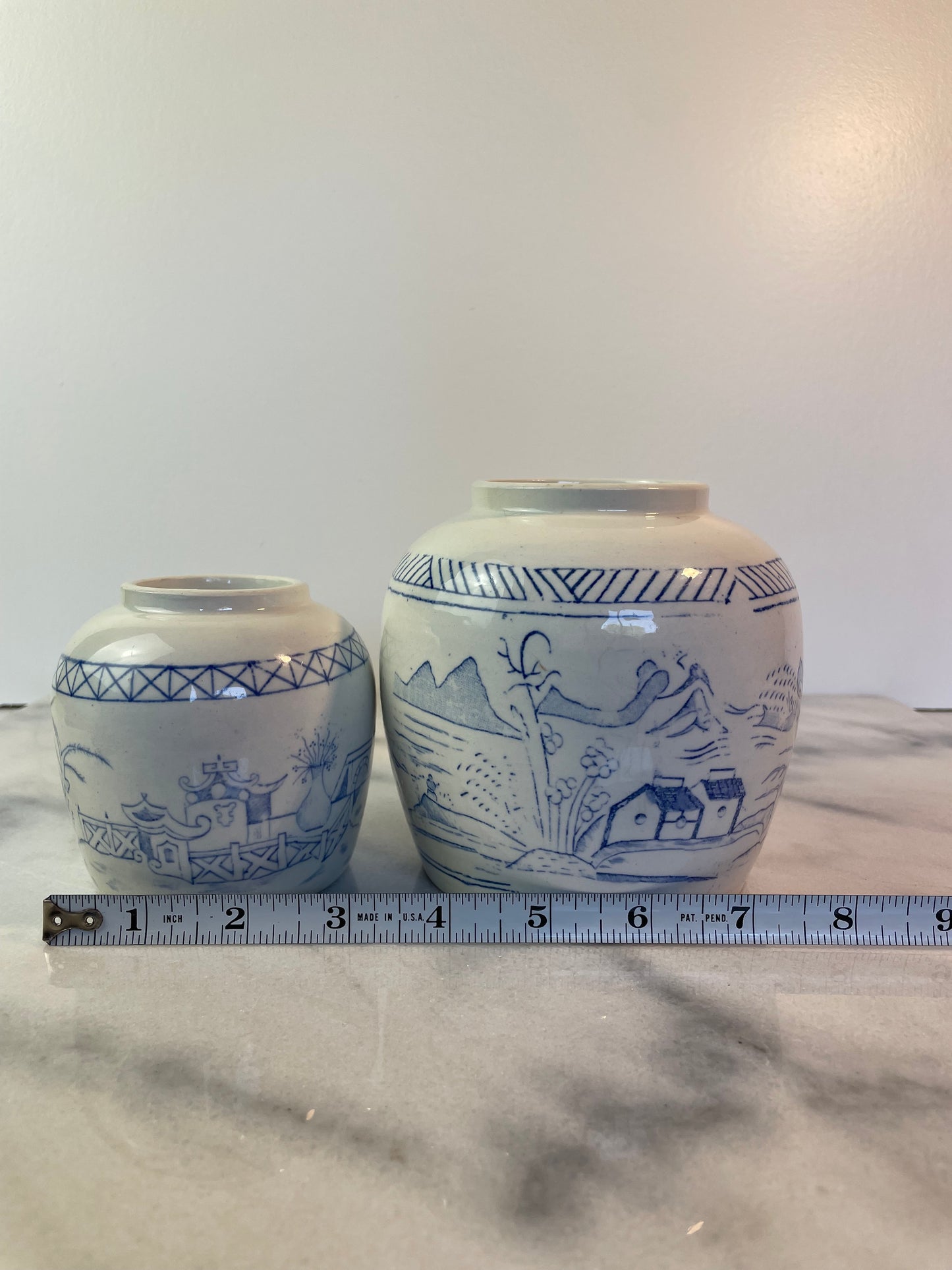 Antique Chinese Blue and White Ginger Jars – Pair of Hand-Painted Landscape Scene Porcelain Vessels