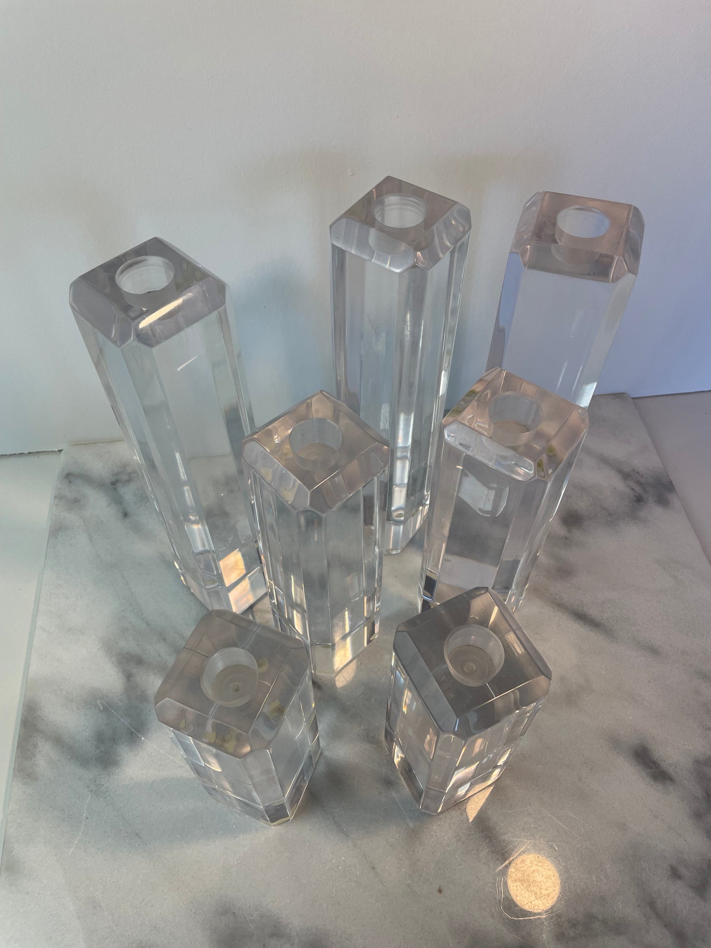 Mid 20th Century Ritts Astrolite of Los Angeles Vintage Modernist Lucite Candle Holders- Set of 7
