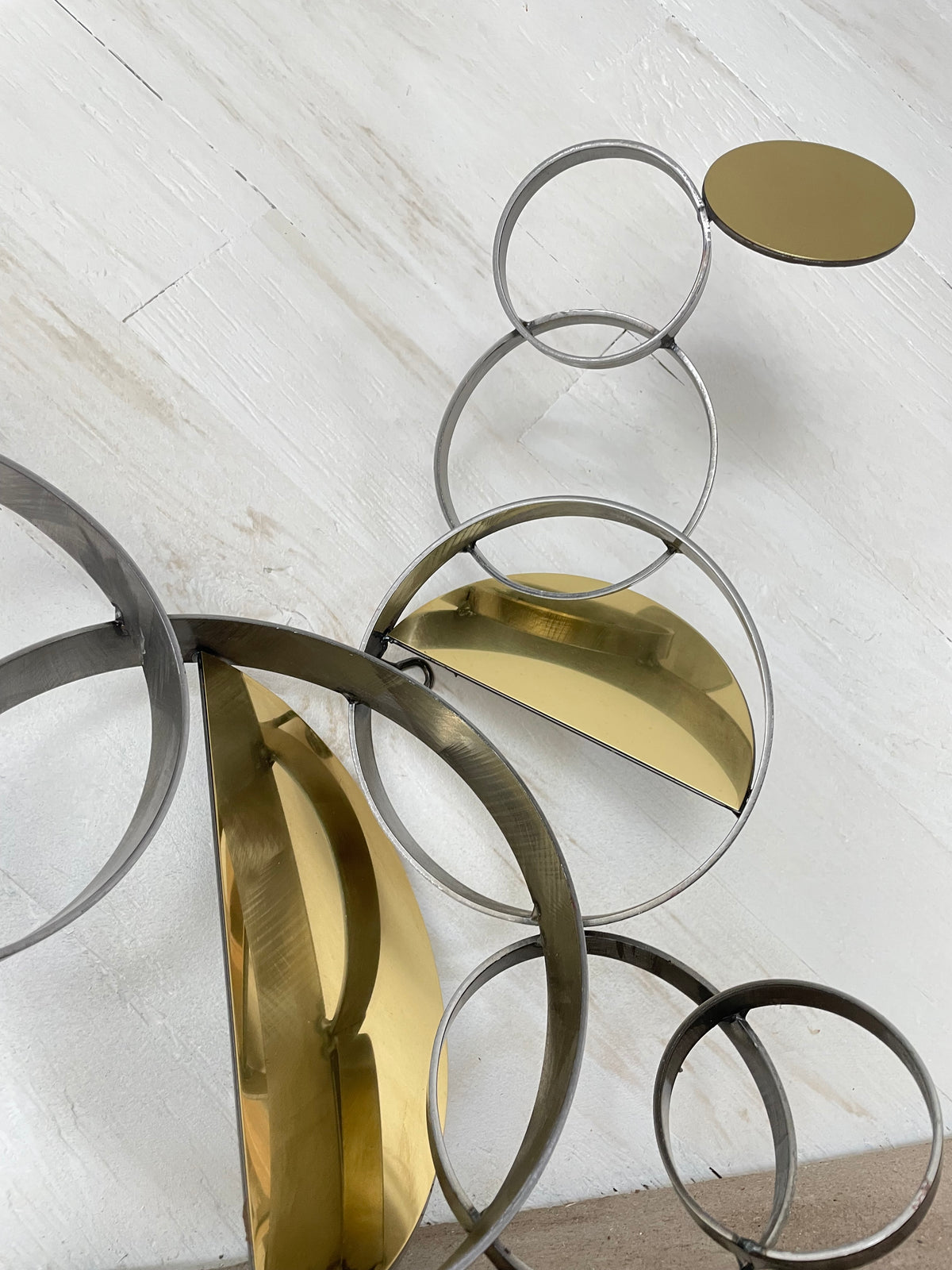 1990 Signed C. Jeré 'Floating Rings' 35" Metal Wall Sculpture, Mid-Century Modern
