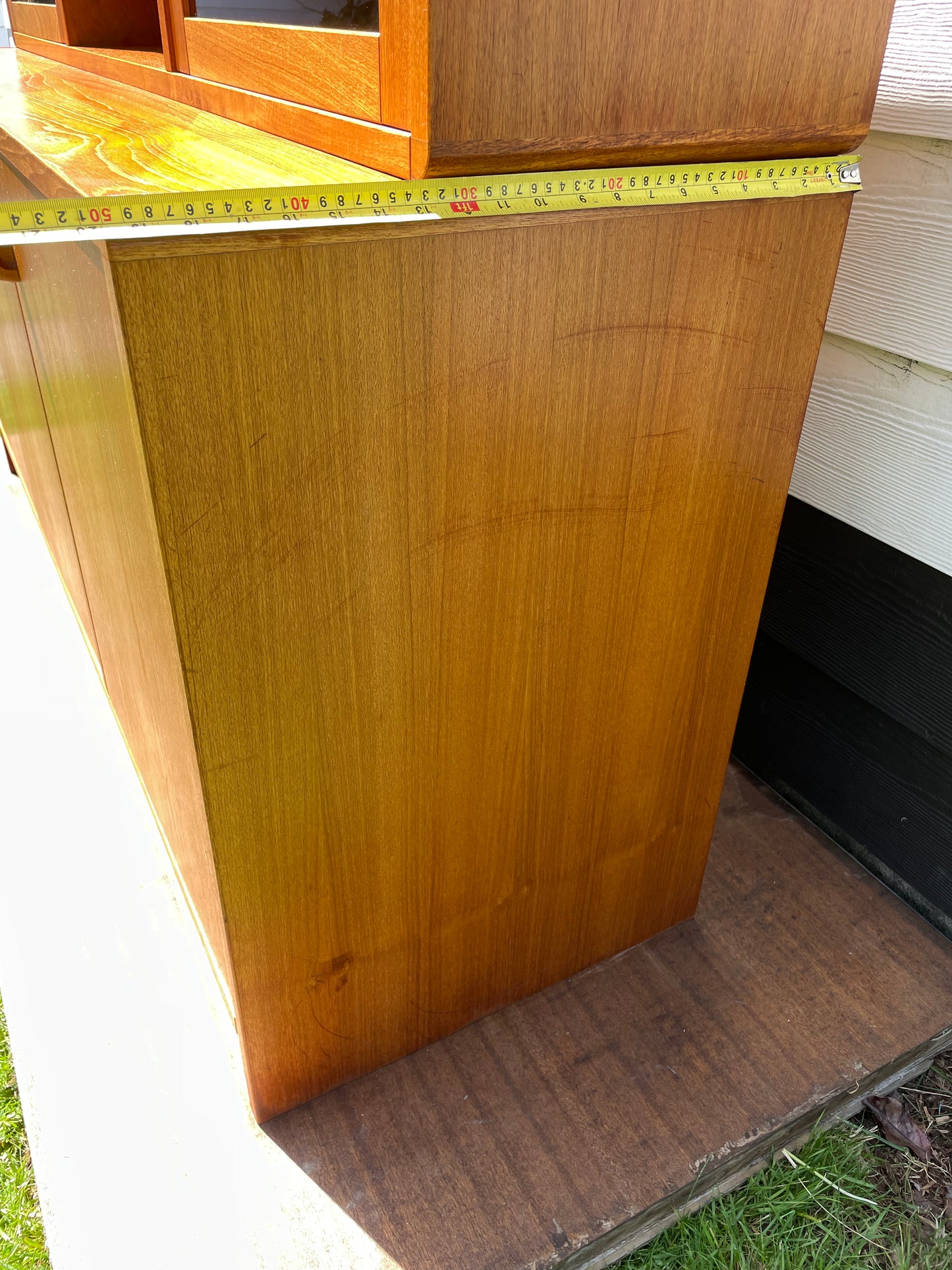 Mid-Century Danish Modern Teak Credenza W/ Lighted Glass Hutch