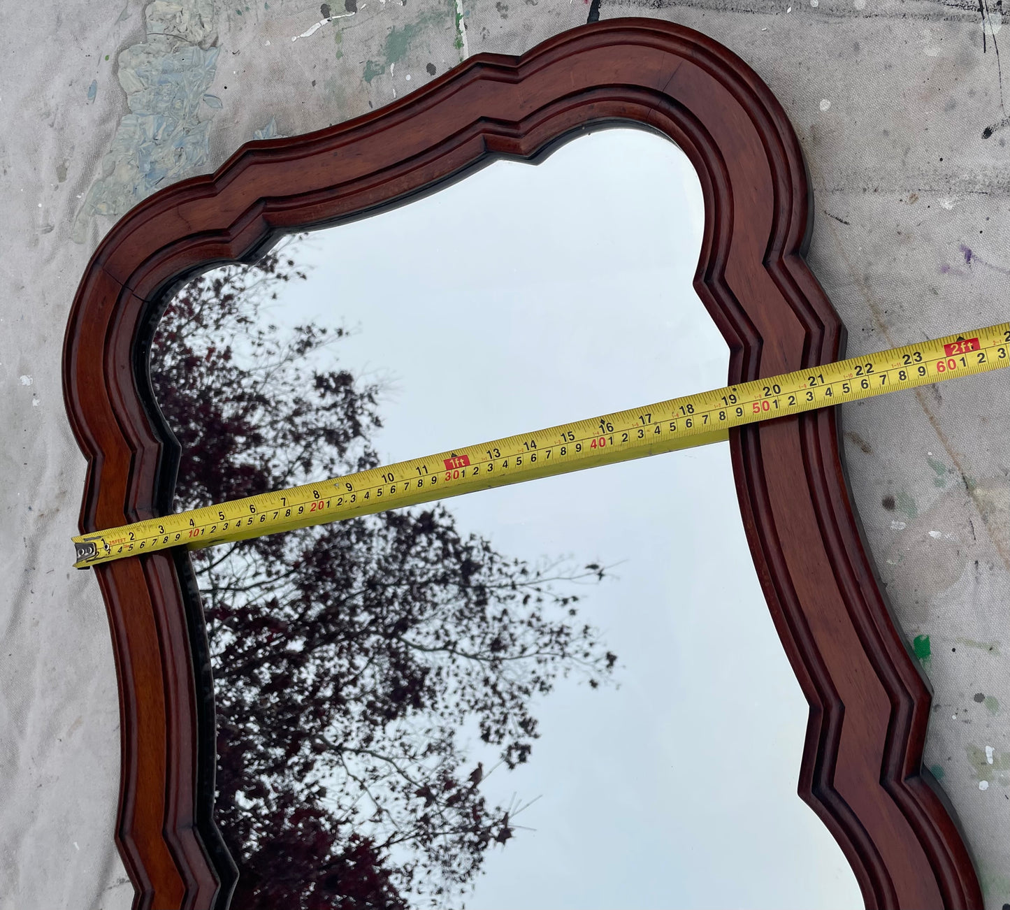 Antique Traditional Mahogany Carved Scalloped Wall Mirror