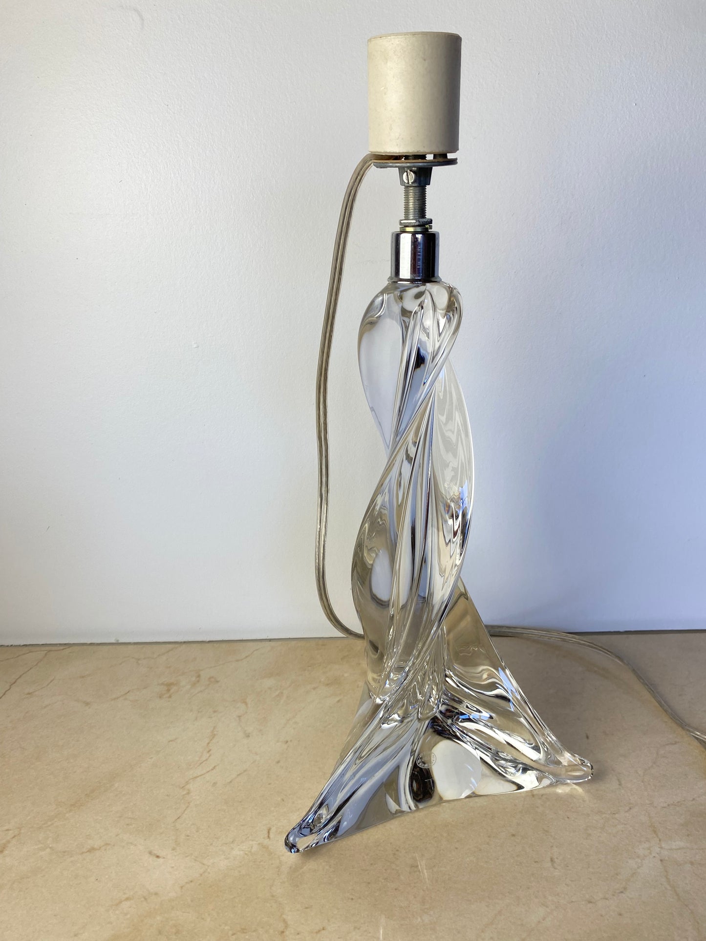 Maison Saint Louis France Twisted Crystal Table Lamp, Signed French Mid-Century Modern Lighting