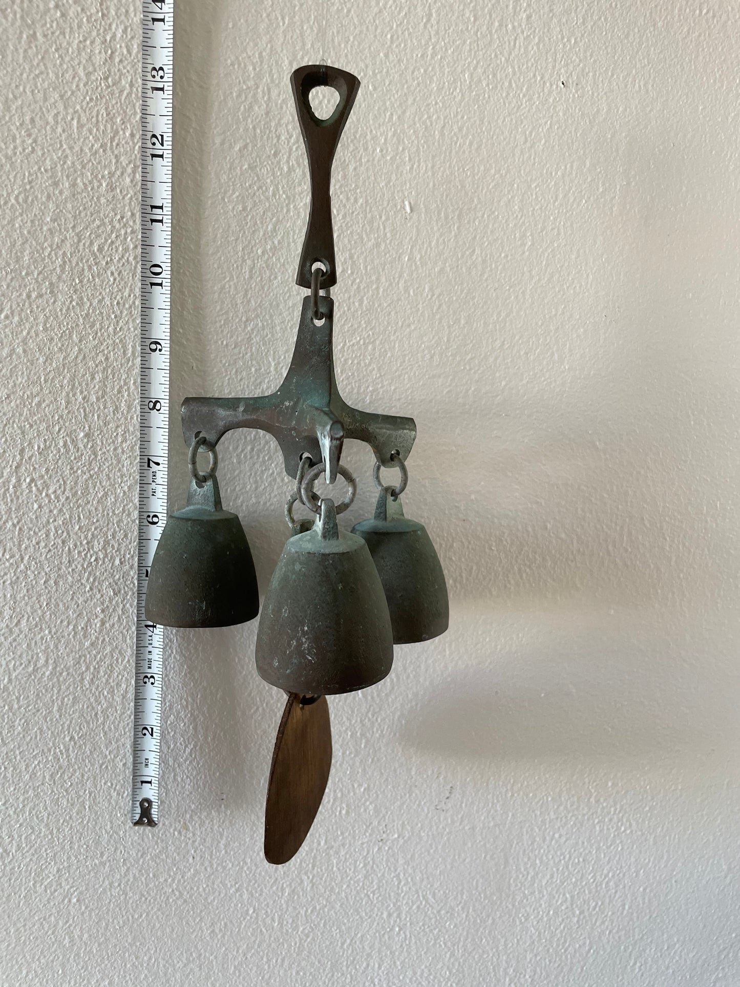 1980s Modern Cast Bronze Triple Wind Bell Chime by Richard Fisher