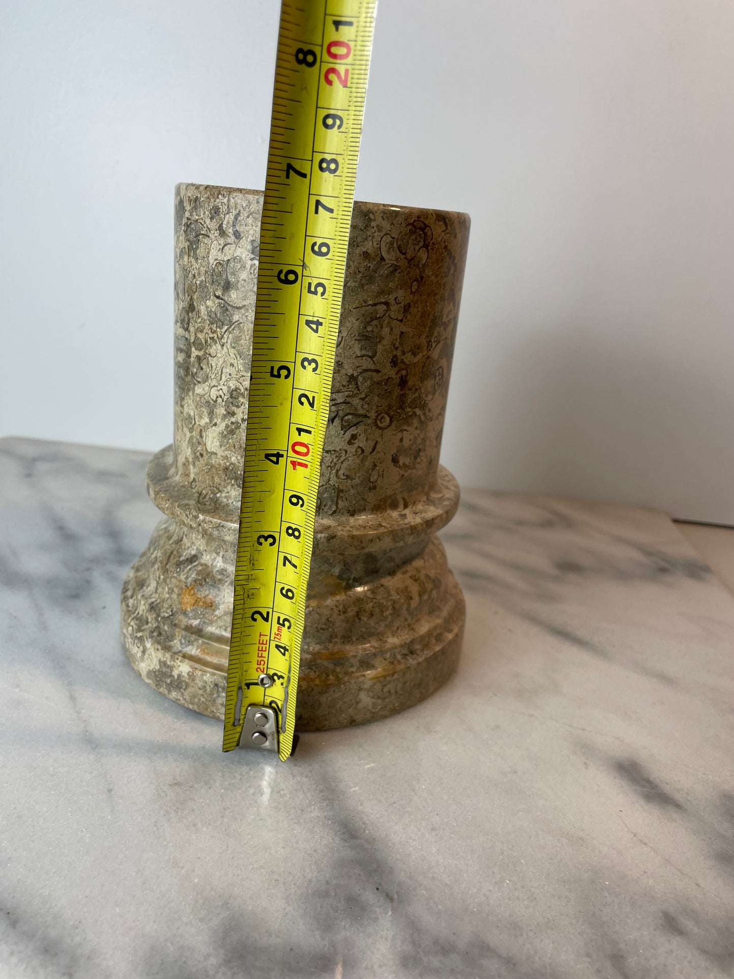 1980s Postmodern Fossil Stone Column Bookends Sculptural Natural Stone Pair