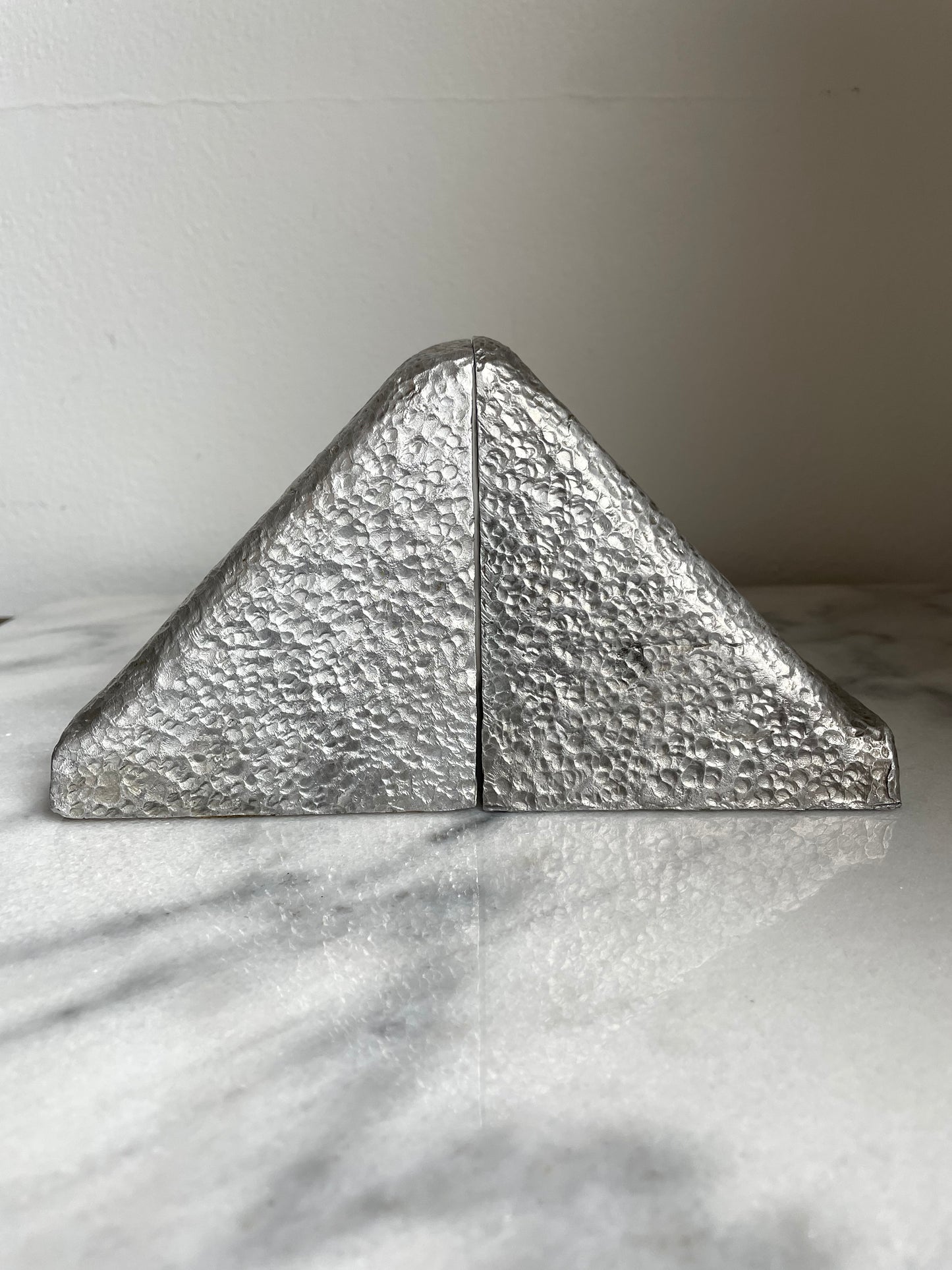 Late 20th Century Triangular Solid Aluminum Wedge Bookends- a Pair