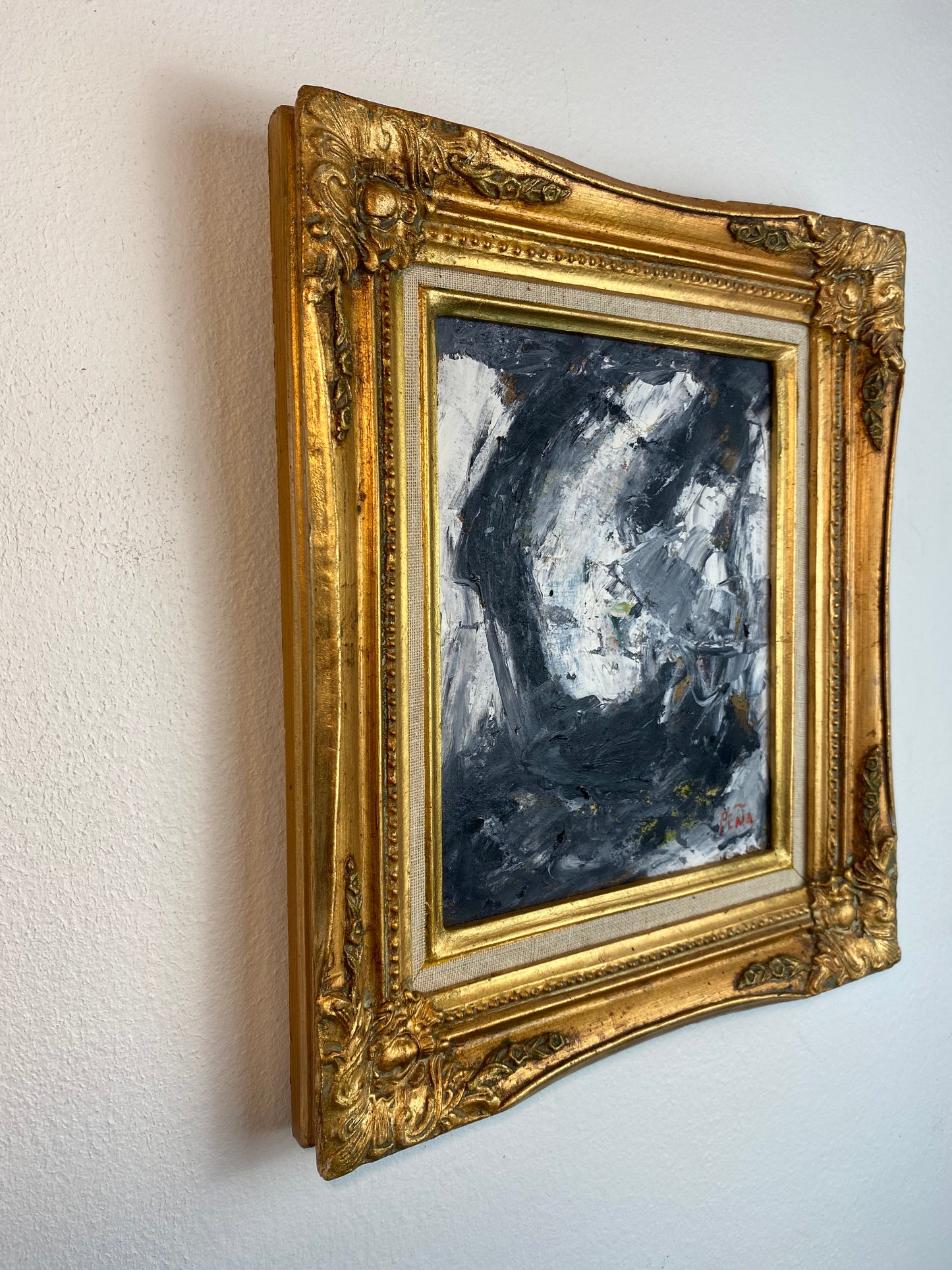 Original Abstract Expressionist Oil Painting in Ornate Vintage Gilded Frame by Francisco Peña 2026