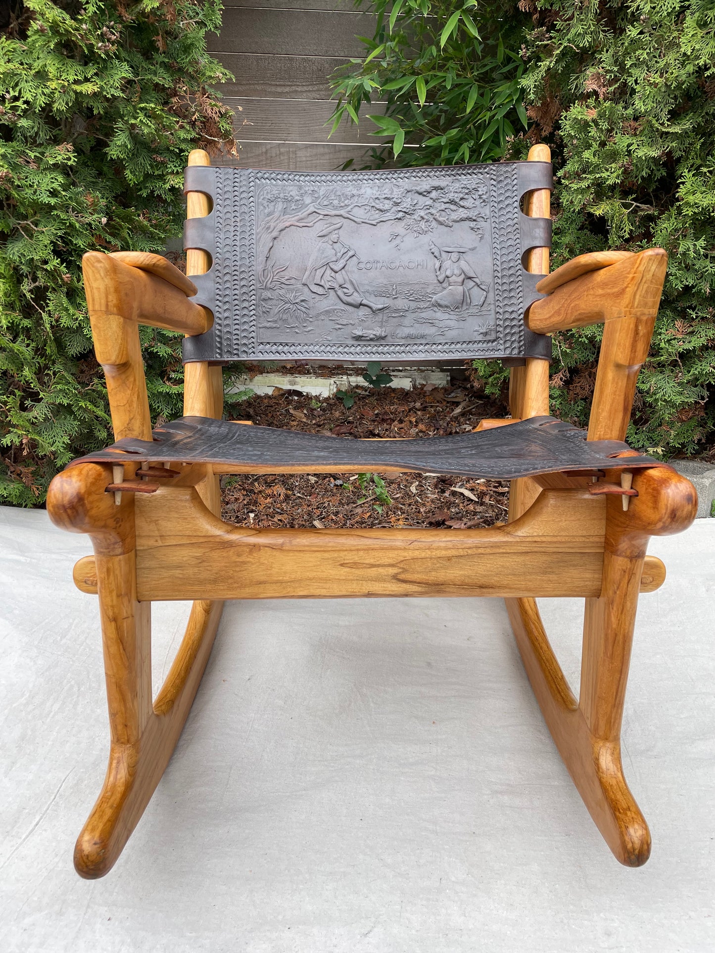 Mid-Century Modern Angel Pazmiño "Cotacachi" Hand-Tooled Leather Rocking Chair