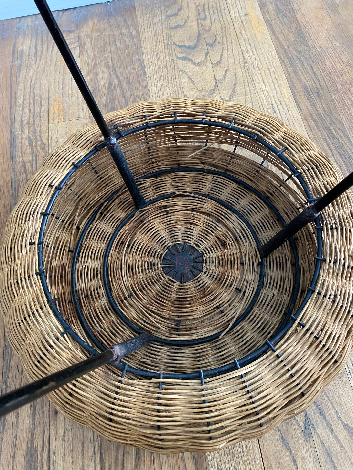 Mid-Century Modern French Woven Rattan Tripod Stool