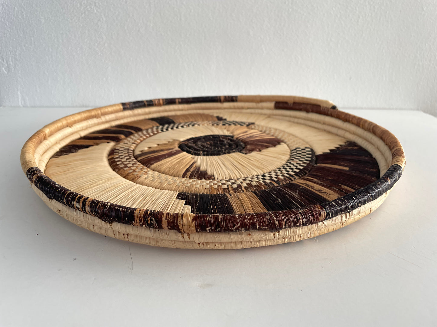 Vintage Handcrafted Pine Needle & Raffia Woven Basket Tray