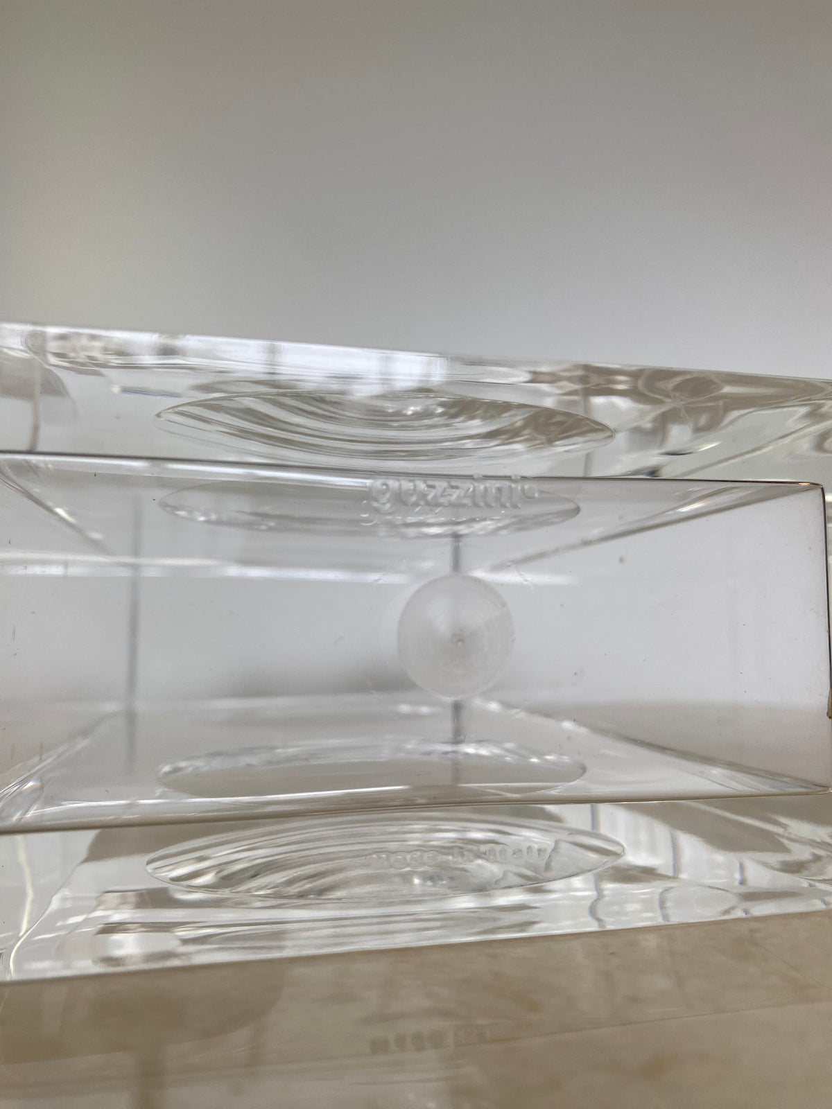 Vintage Guzzini Lucite Block Vase, Italian Space Age, Signed
