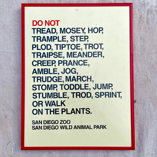 Rare San Diego Zoo Sign - Plant Protection With Graphic Typography