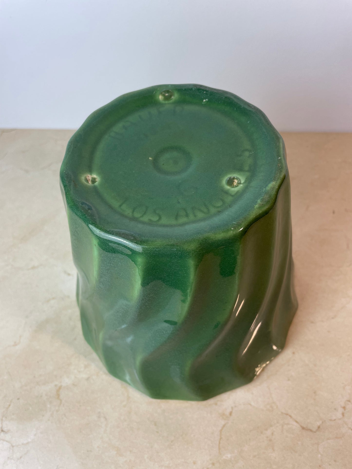 Vintage Bauer Pottery Swirl #6 Green Planter, Los Angeles