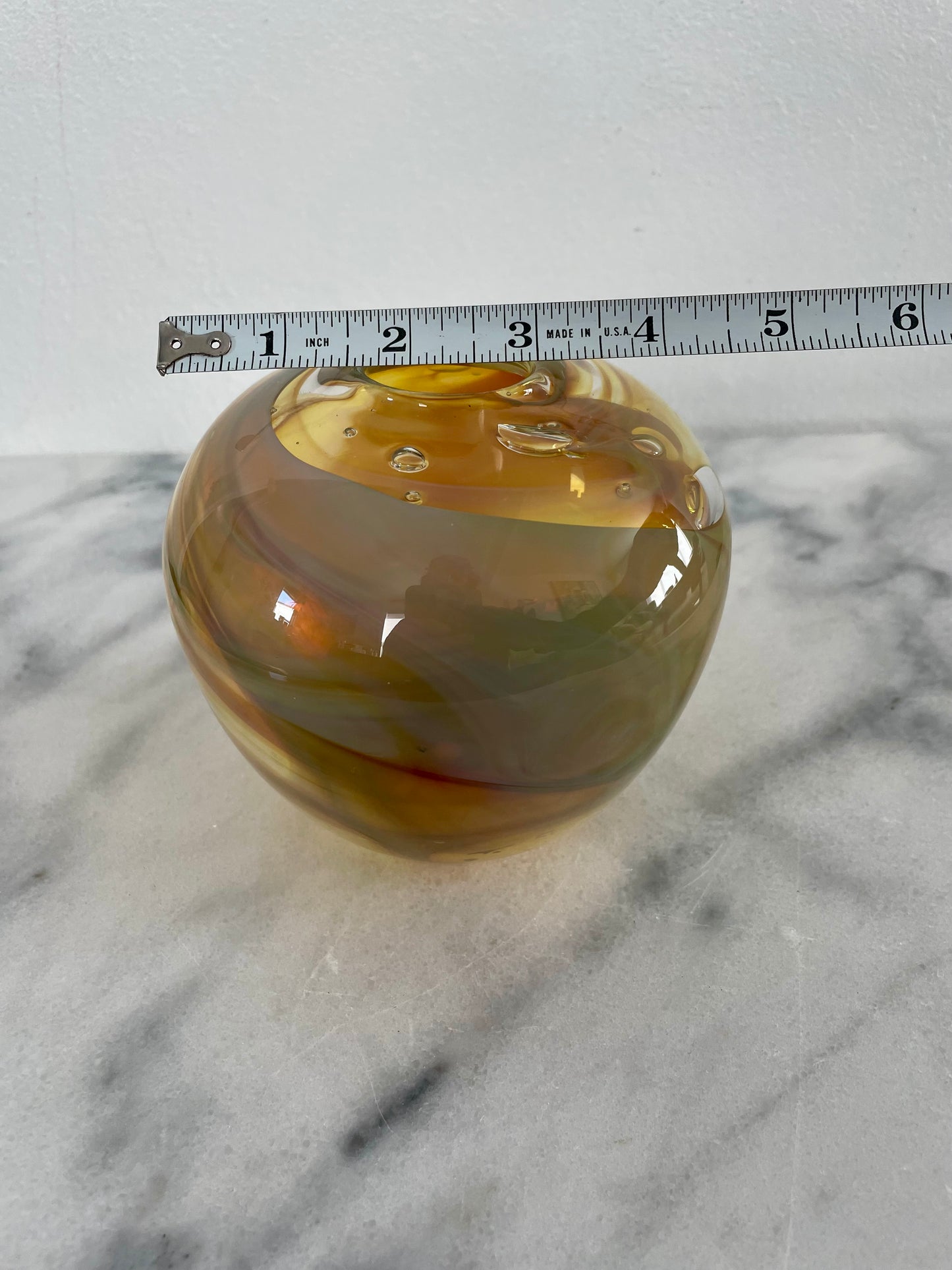 Vintage Amber Opalescent Swirled Mouth Blown Glass Vase