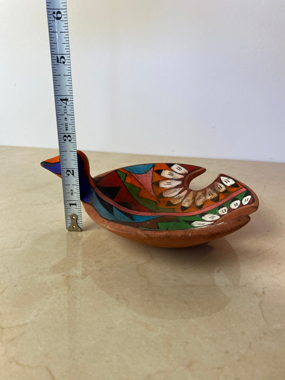 Vintage Tesuque Pueblo Native American Polychrome Bird Effigy Bowl