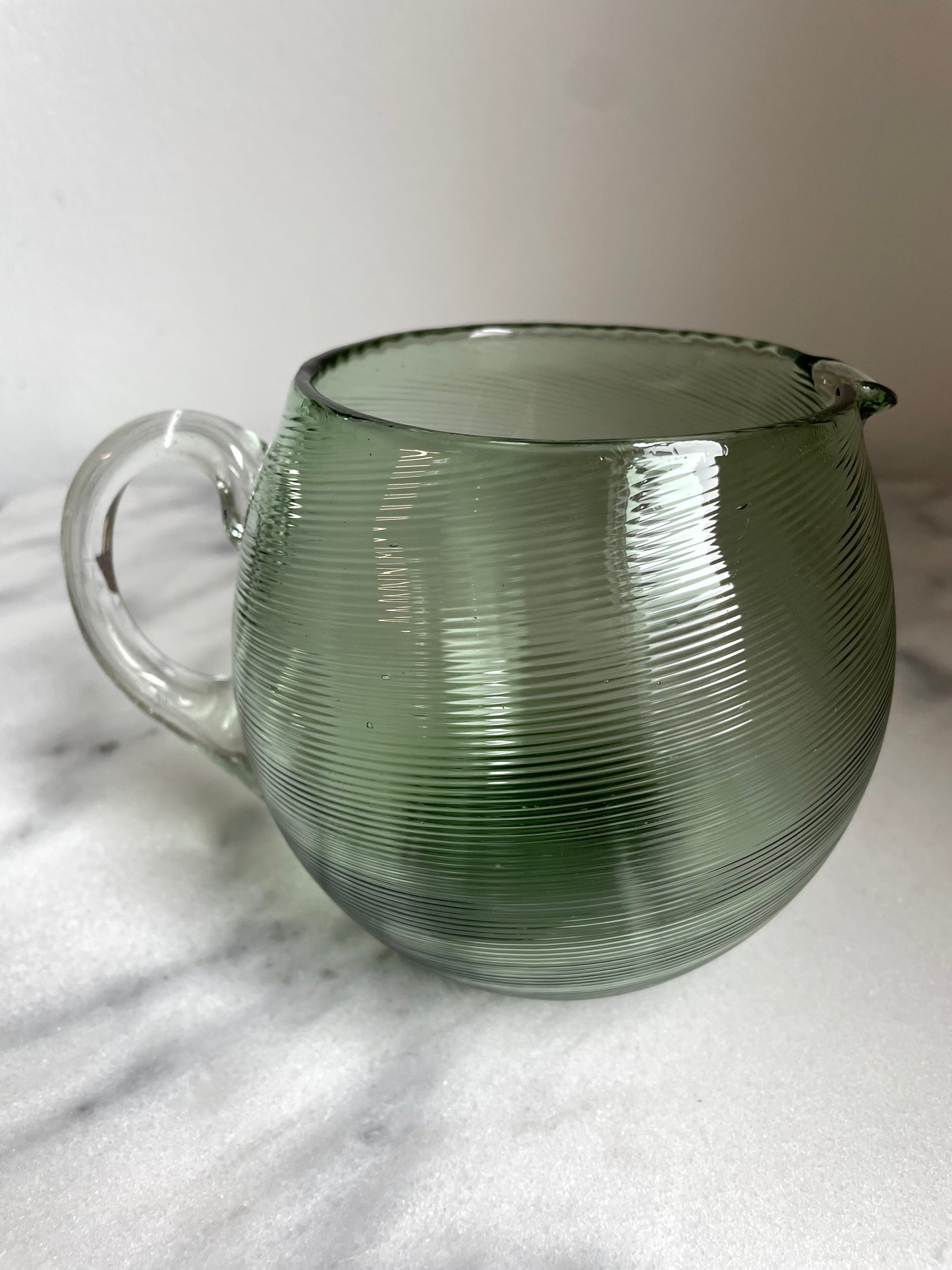 Mid 20th Century Mouth Blown Glass Pitcher in the Style of Steuben